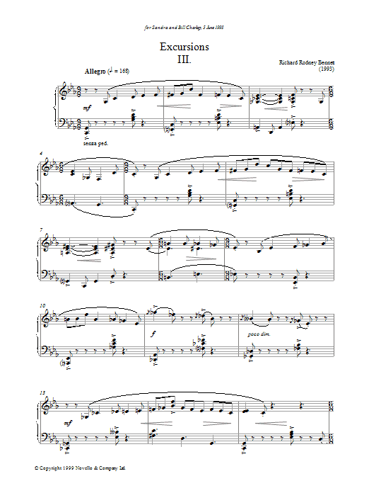 Richard Rodney Bennett Excursions III Sheet Music Notes & Chords for Piano - Download or Print PDF