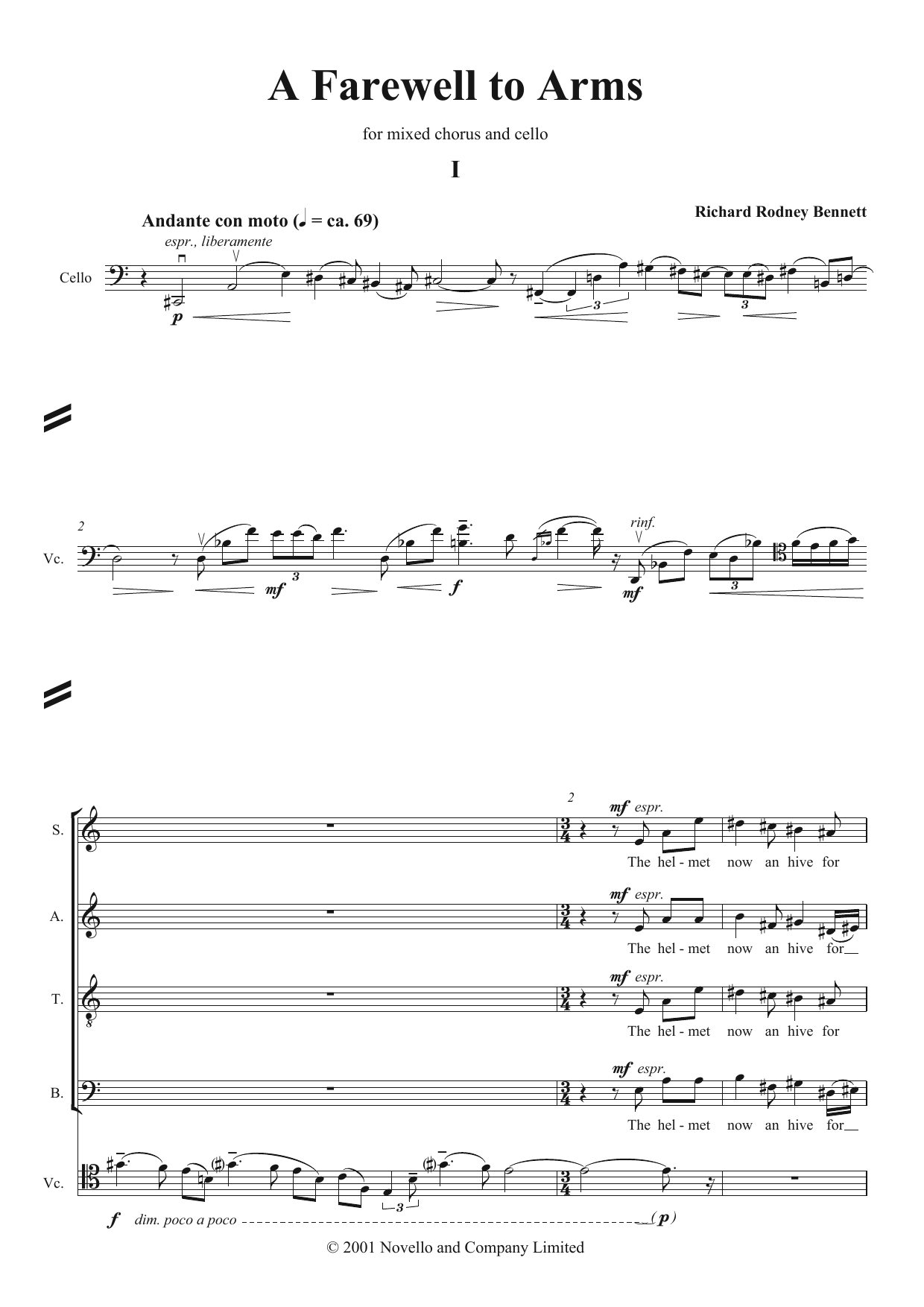 Richard Rodney Bennett Farewell To Arms Sheet Music Notes & Chords for Choir - Download or Print PDF