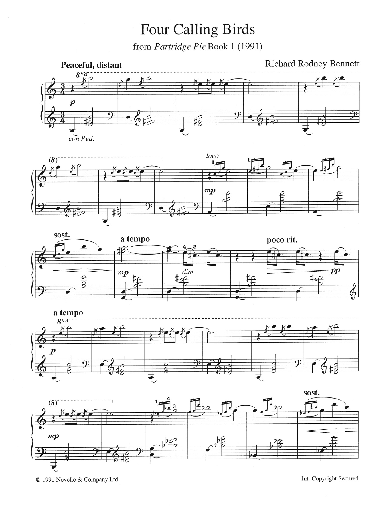Richard Rodney Bennett Four Calling Birds (from Partridge Pie Book 1) Sheet Music Notes & Chords for Piano - Download or Print PDF