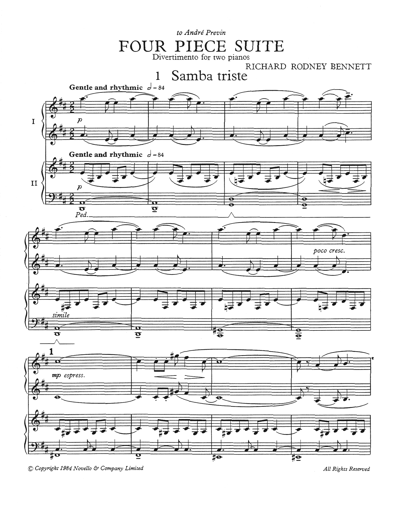 Richard Rodney Bennett Four Piece Suite (for 2 pianos) Sheet Music Notes & Chords for Two Pianos - Download or Print PDF