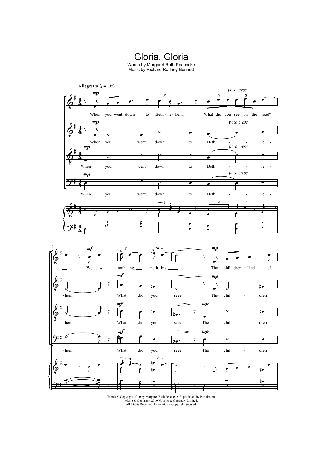 Richard Rodney Bennett Gloria, Gloria Sheet Music Notes & Chords for SATB Choir - Download or Print PDF