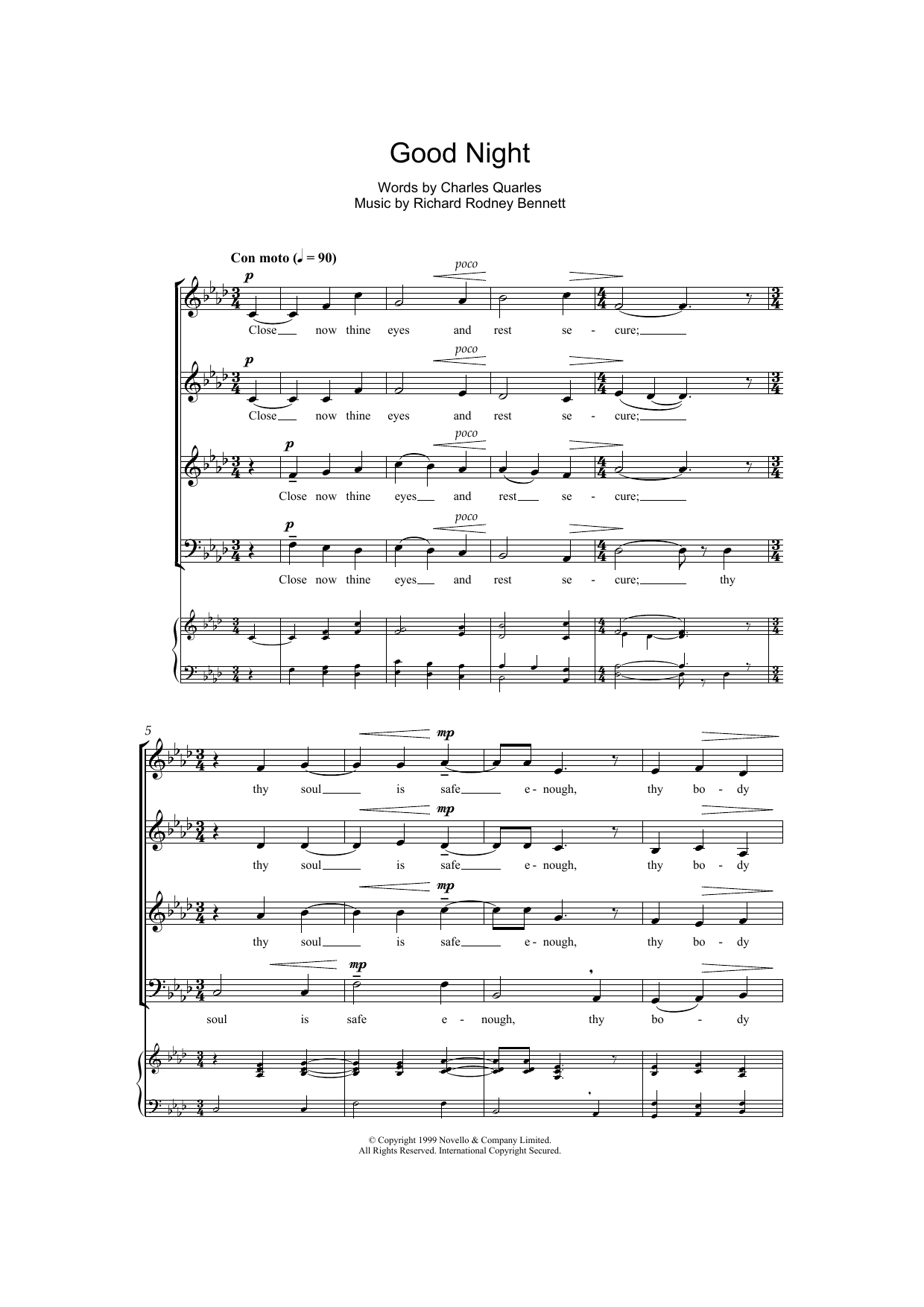 Richard Rodney Bennett Good Night Sheet Music Notes & Chords for SATB Choir - Download or Print PDF