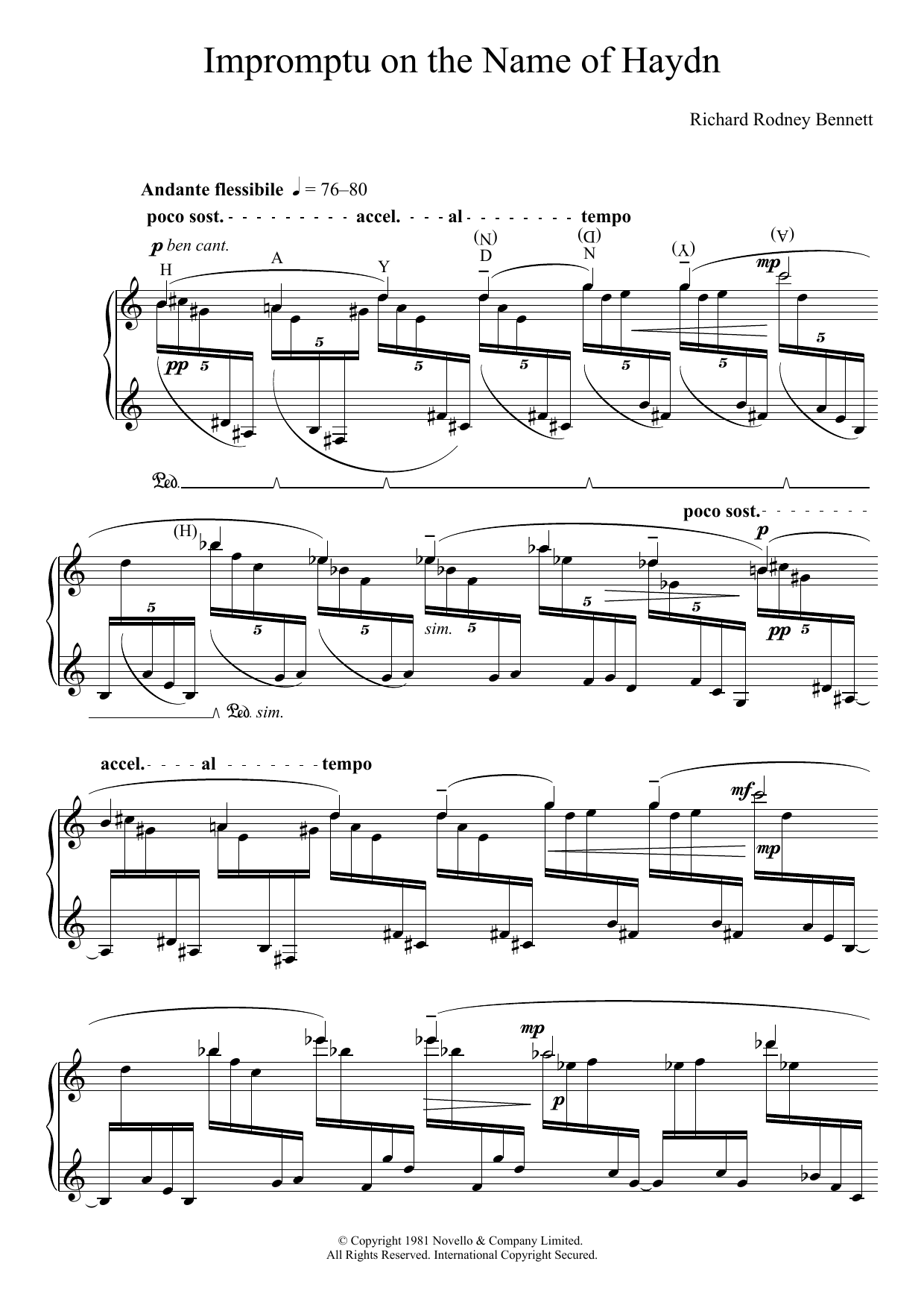 Richard Rodney Bennett Impromptu On The Name Of Haydn Sheet Music Notes & Chords for Piano - Download or Print PDF