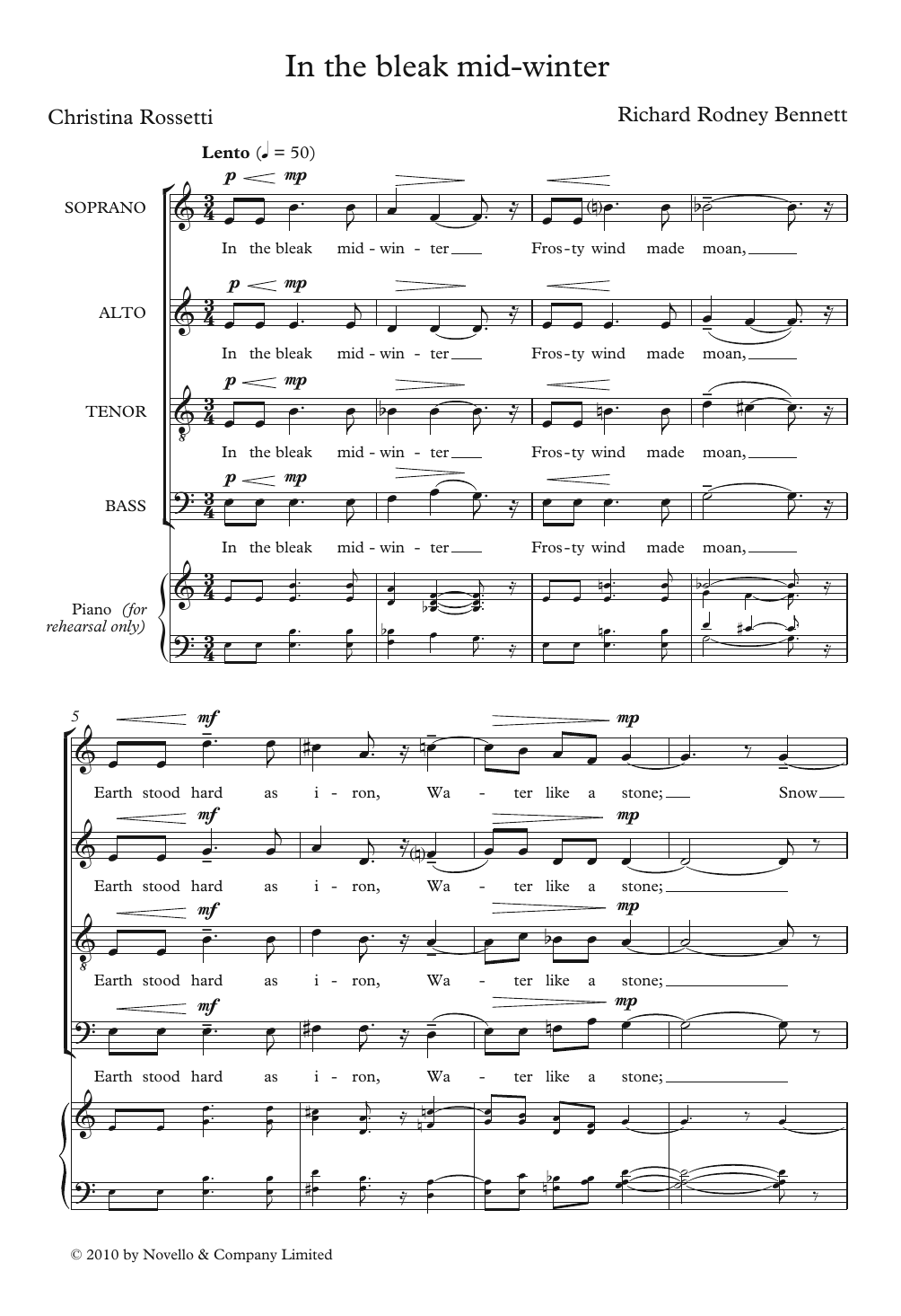 Richard Rodney Bennett In The Bleak Mid-Winter Sheet Music Notes & Chords for Choir - Download or Print PDF