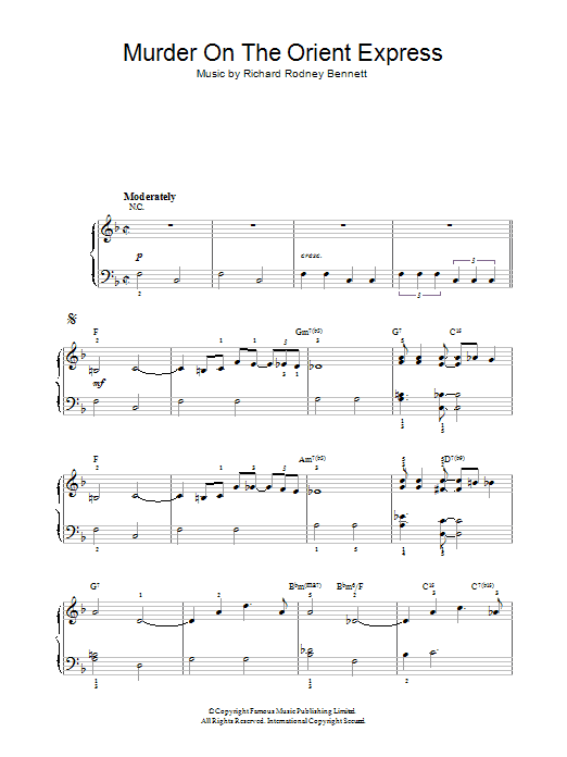 Richard Rodney Bennett Murder On The Orient Express Sheet Music Notes & Chords for Easy Piano - Download or Print PDF