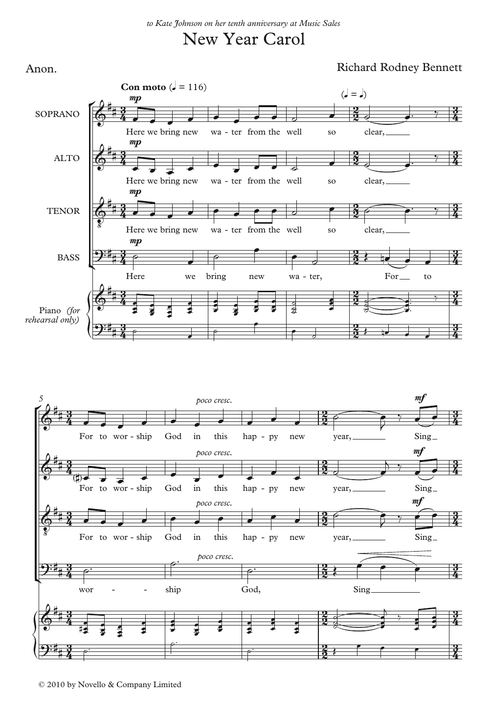 Richard Rodney Bennett New Year Carol Sheet Music Notes & Chords for Choir - Download or Print PDF