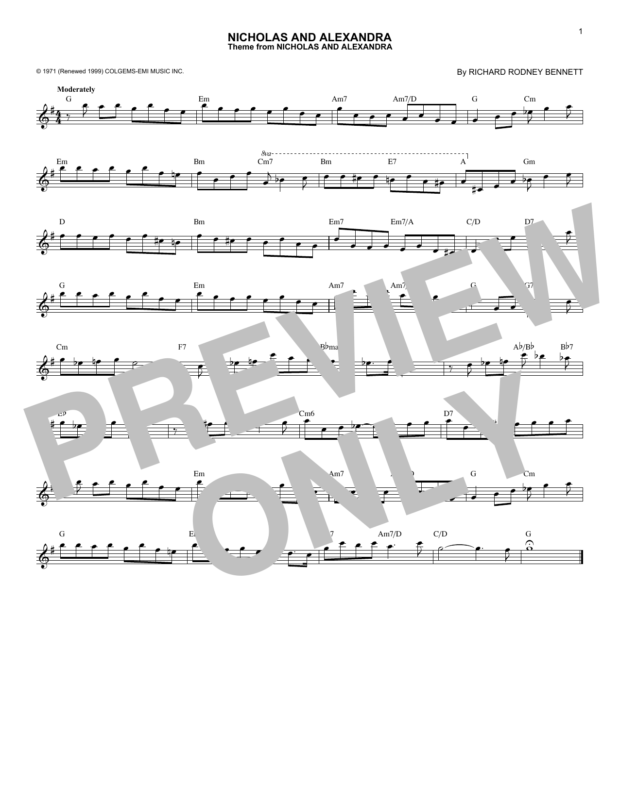 Richard Rodney Bennett Nicholas And Alexandra Sheet Music Notes & Chords for Melody Line, Lyrics & Chords - Download or Print PDF