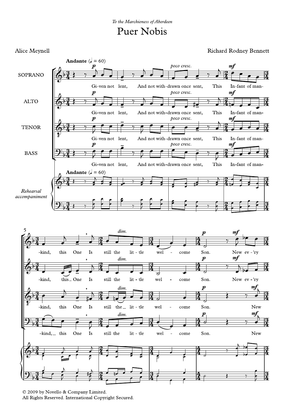 Richard Rodney Bennett Puer Nobis Sheet Music Notes & Chords for Choir - Download or Print PDF