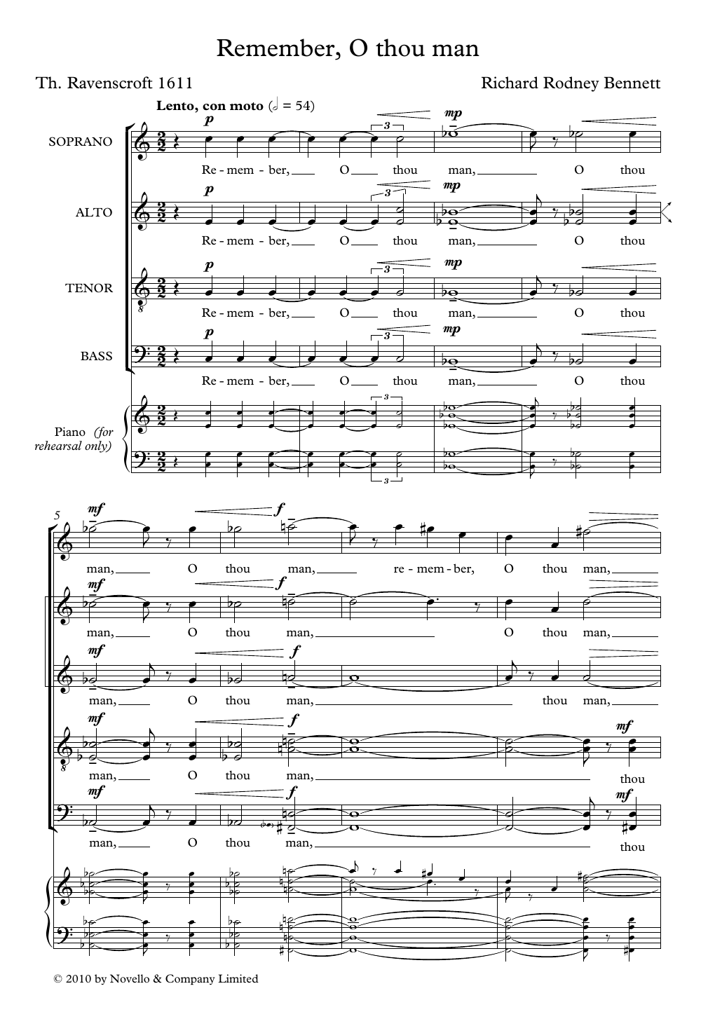 Richard Rodney Bennett Remember, O Thou Man Sheet Music Notes & Chords for Choir - Download or Print PDF