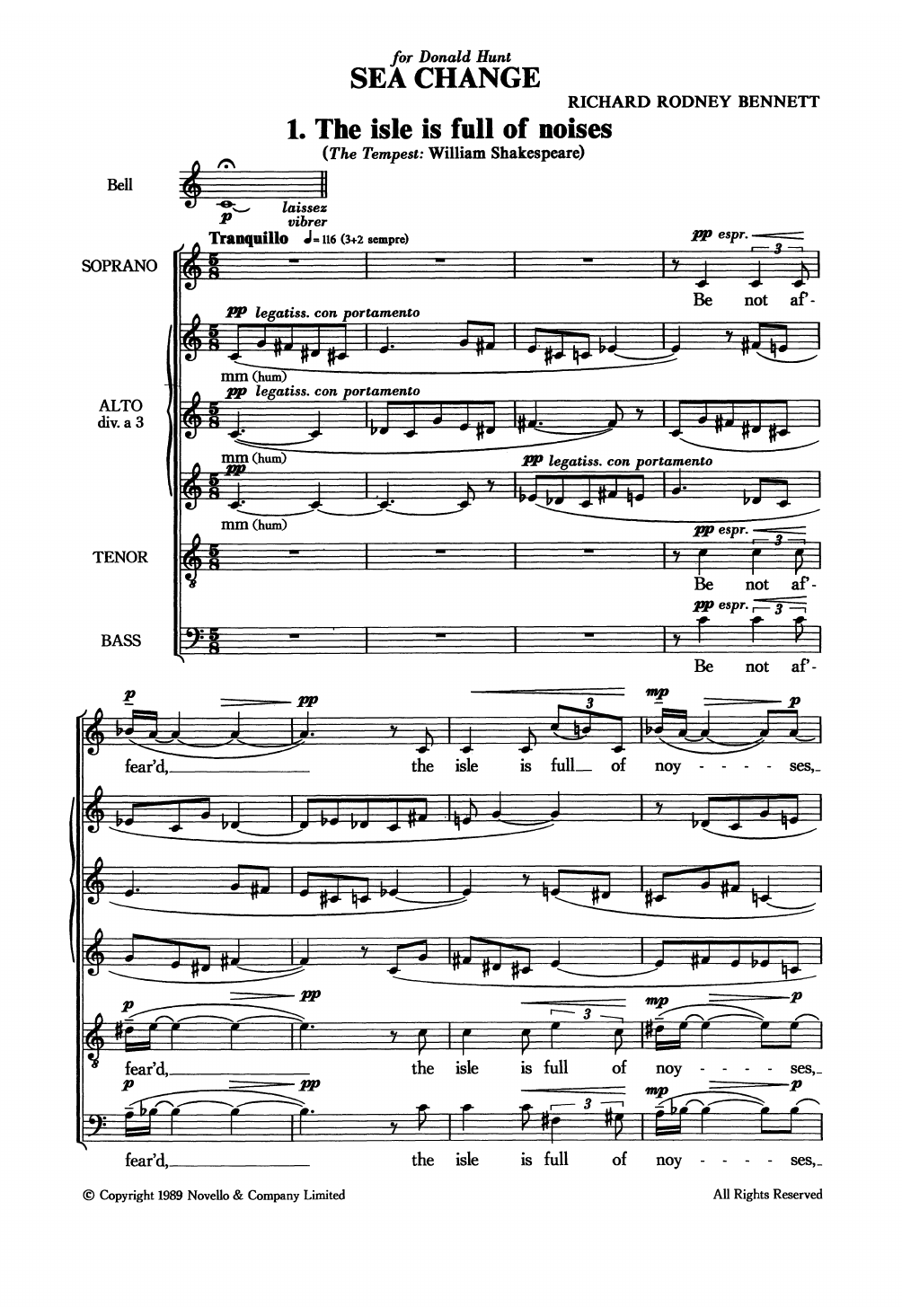 Richard Rodney Bennett Sea Change Sheet Music Notes & Chords for SATB Choir - Download or Print PDF