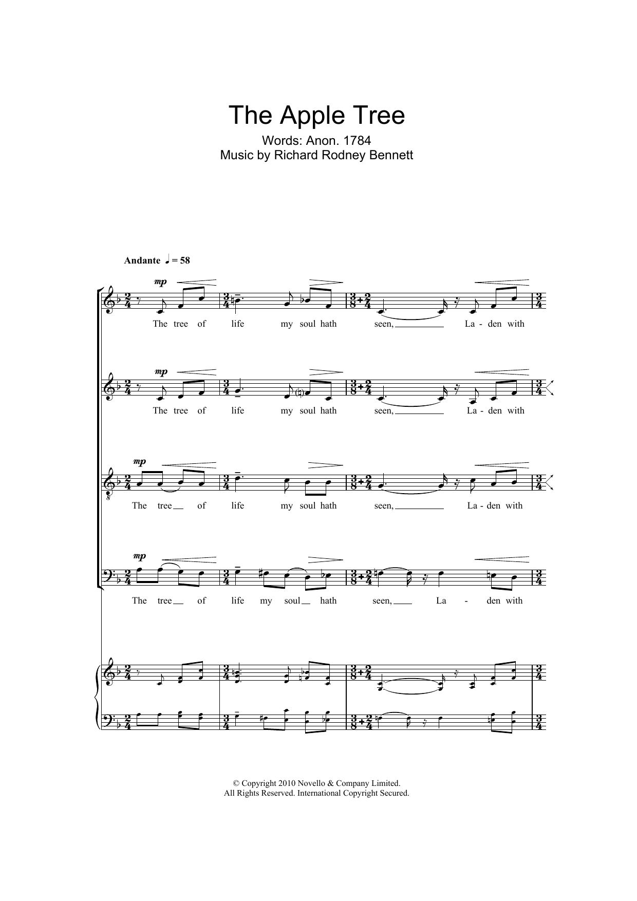 Richard Rodney Bennett The Apple Tree Sheet Music Notes & Chords for SATB Choir - Download or Print PDF
