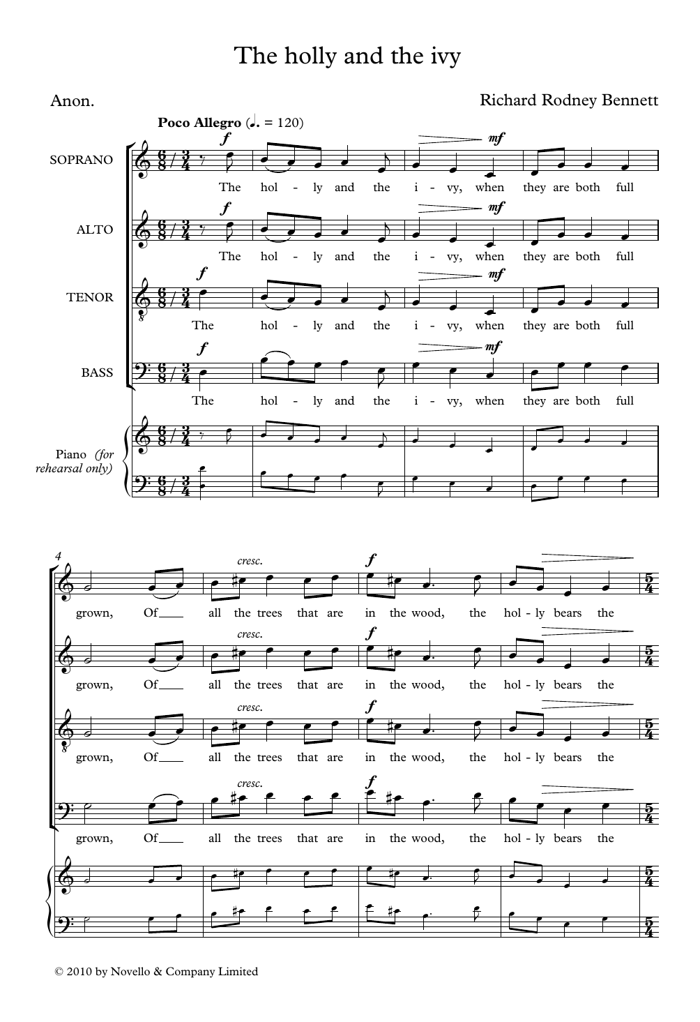 Richard Rodney Bennett The Holly And The Ivy Sheet Music Notes & Chords for Choir - Download or Print PDF