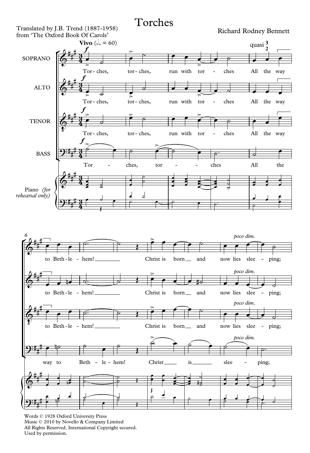 Richard Rodney Bennett Torches Sheet Music Notes & Chords for Choir - Download or Print PDF