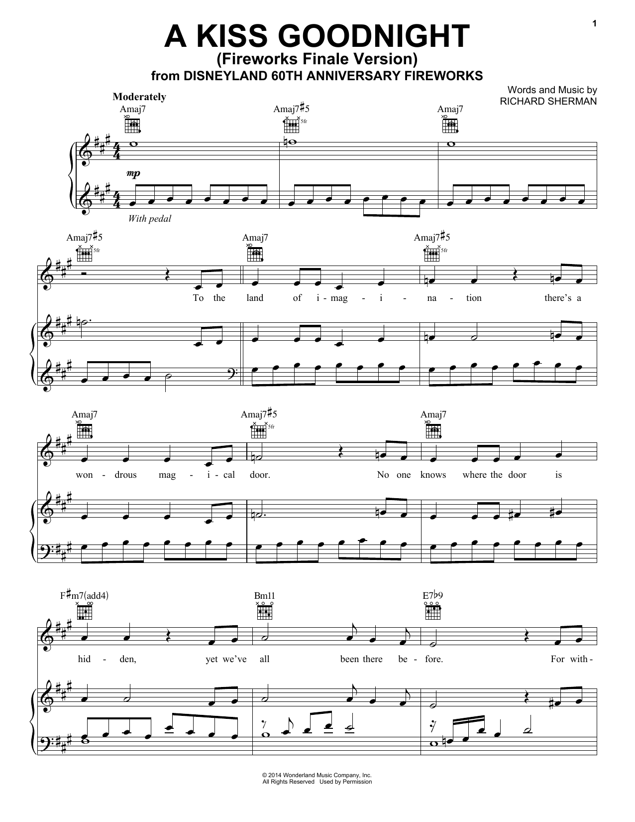 Richard Sherman A Kiss Goodnight Sheet Music Notes & Chords for Easy Piano - Download or Print PDF