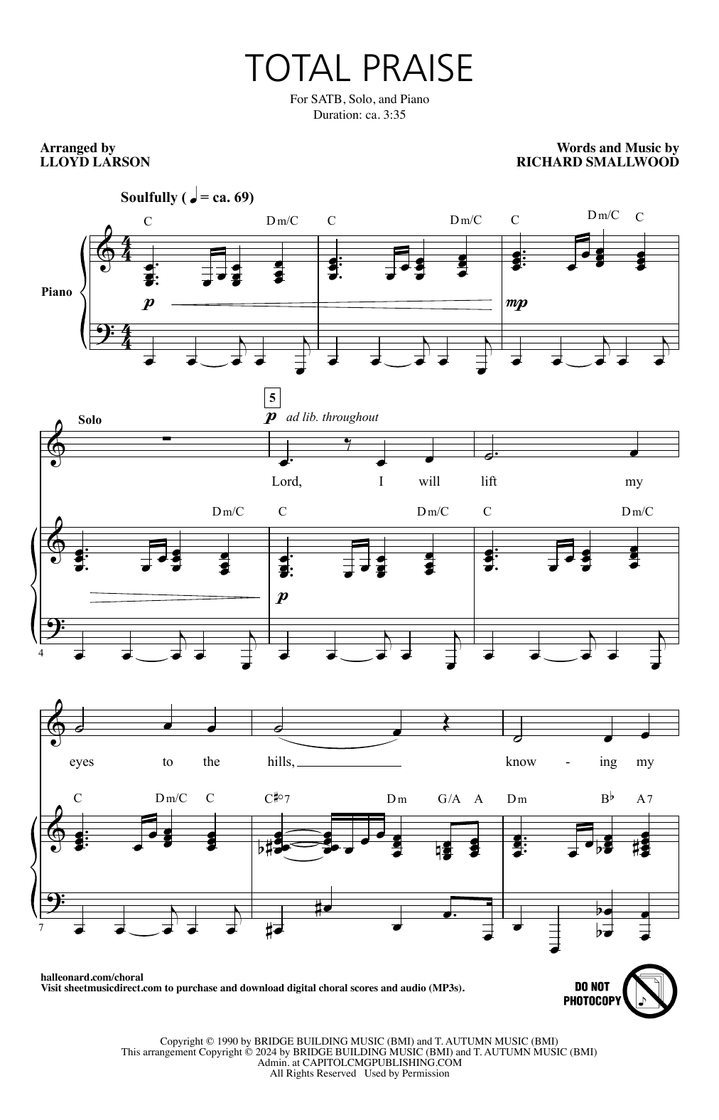 Richard Smallwood Total Praise (arr. Lloyd Larson) Sheet Music Notes & Chords for SATB Choir - Download or Print PDF