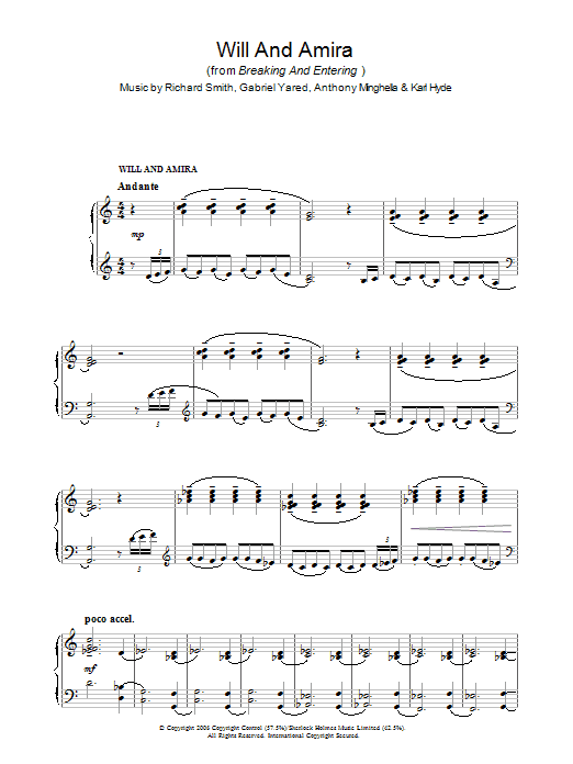 Richard Smith Will And Amira (from Breaking And Entering) Sheet Music Notes & Chords for Piano Solo - Download or Print PDF