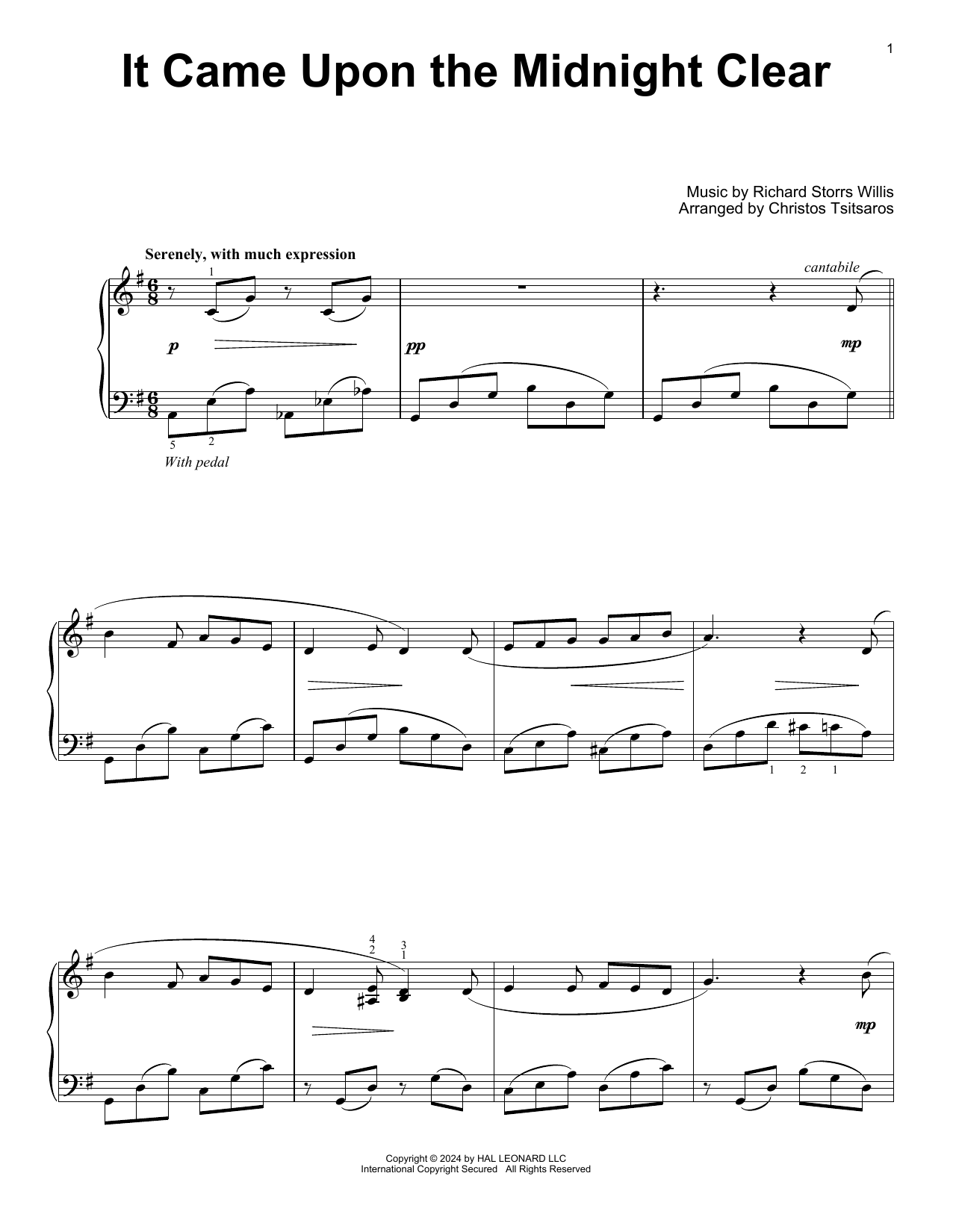 Richard Storrs Willis It Came Upon The Midnight Clear (arr. Christos Tsitsaros) Sheet Music Notes & Chords for Easy Piano Solo - Download or Print PDF