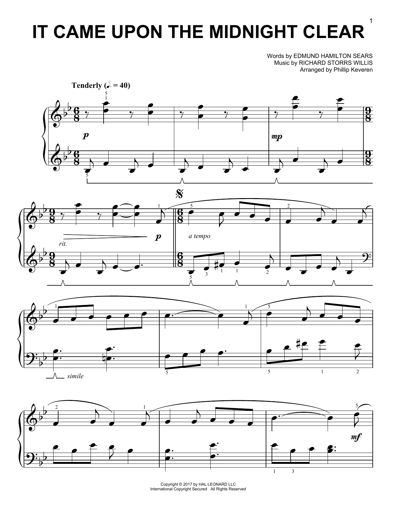 Richard Storrs Willis It Came Upon The Midnight Clear [Classical version] (arr. Phillip Keveren) Sheet Music Notes & Chords for Easy Piano - Download or Print PDF