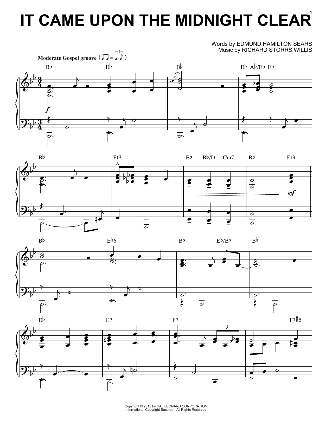 Richard Storrs Willis It Came Upon The Midnight Clear [Jazz version] (arr. Brent Edstrom) Sheet Music Notes & Chords for Piano - Download or Print PDF