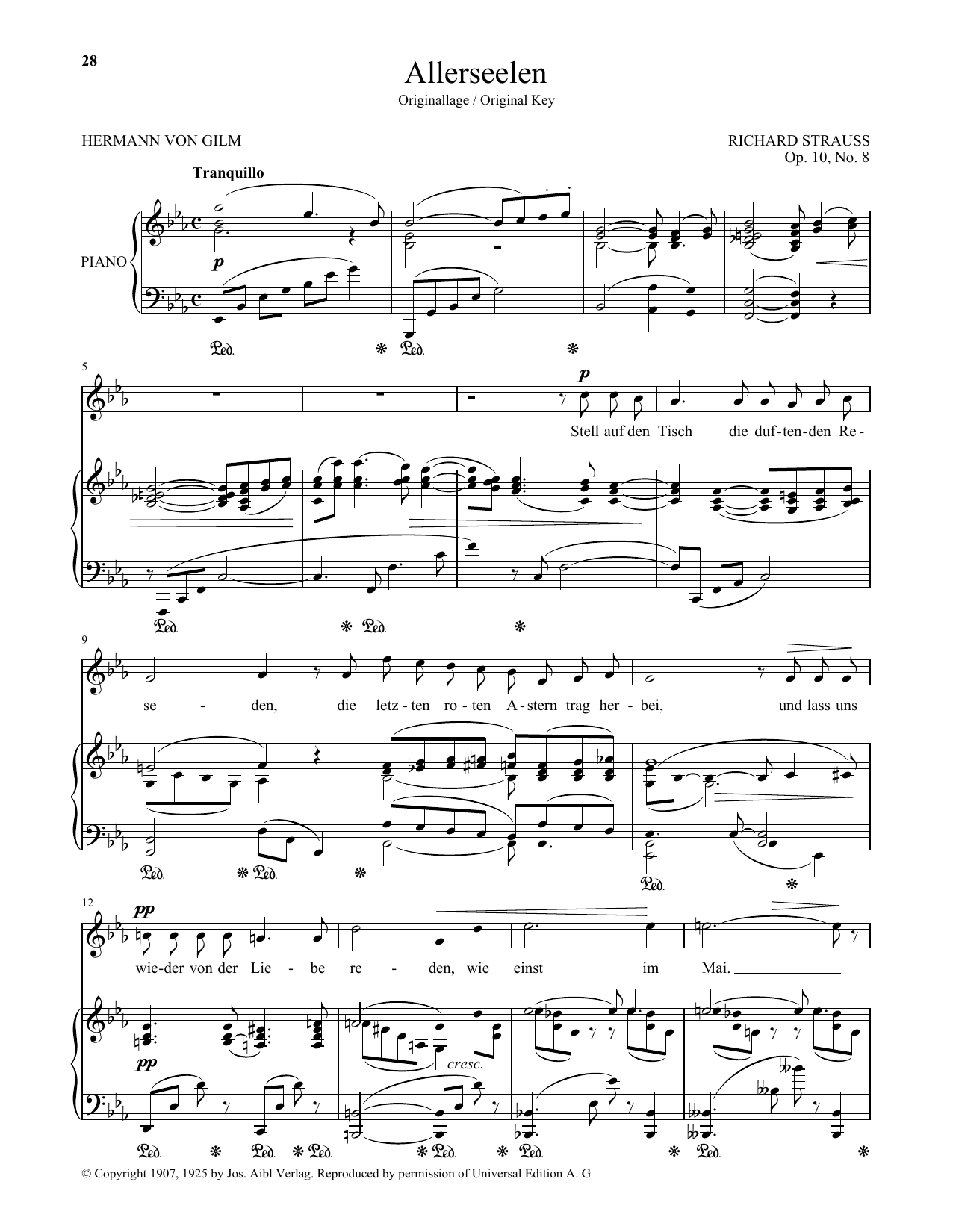 Richard Strauss Allerseelen (High Voice) Sheet Music Notes & Chords for Piano & Vocal - Download or Print PDF