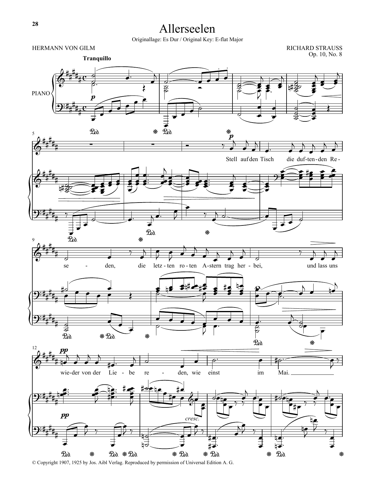Richard Strauss Allerseelen (Low Voice) Sheet Music Notes & Chords for Piano & Vocal - Download or Print PDF