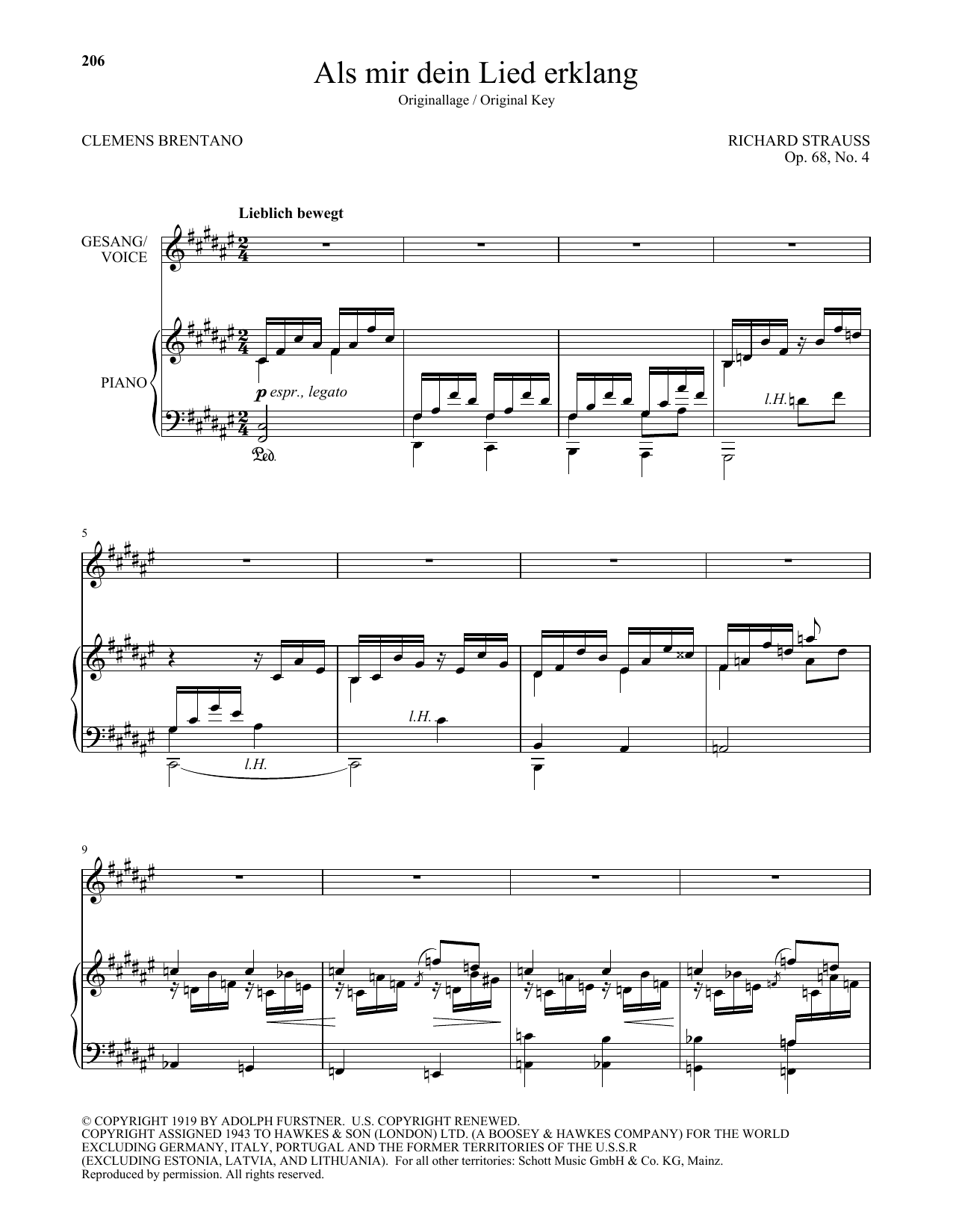 Richard Strauss Als Mir Dein Lied Erklang (High Voice) Sheet Music Notes & Chords for Piano & Vocal - Download or Print PDF