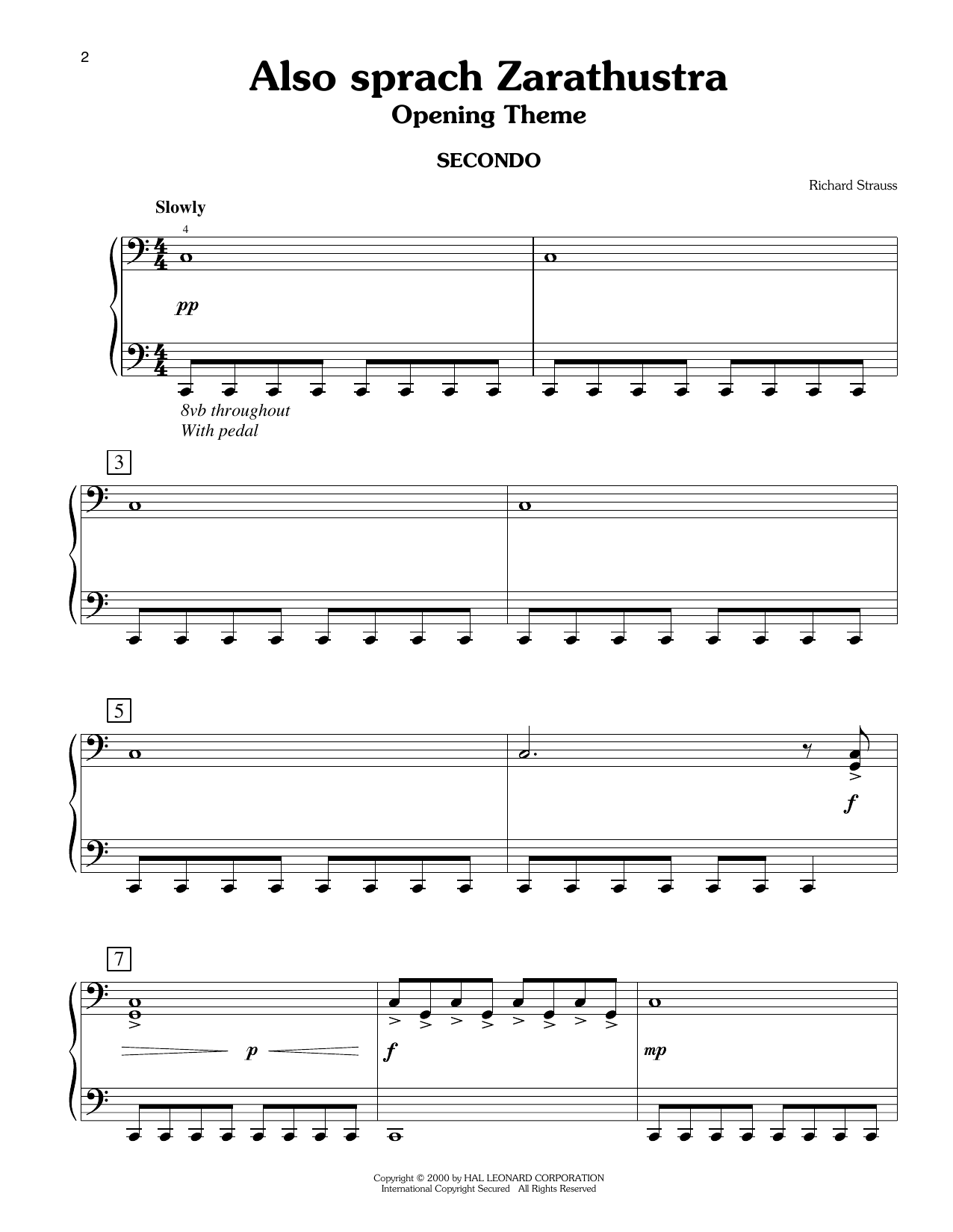 Richard Strauss Also Sprach Zarathustra, Opening Theme (arr. Carol Klose) Sheet Music Notes & Chords for Easy Piano Duet - Download or Print PDF