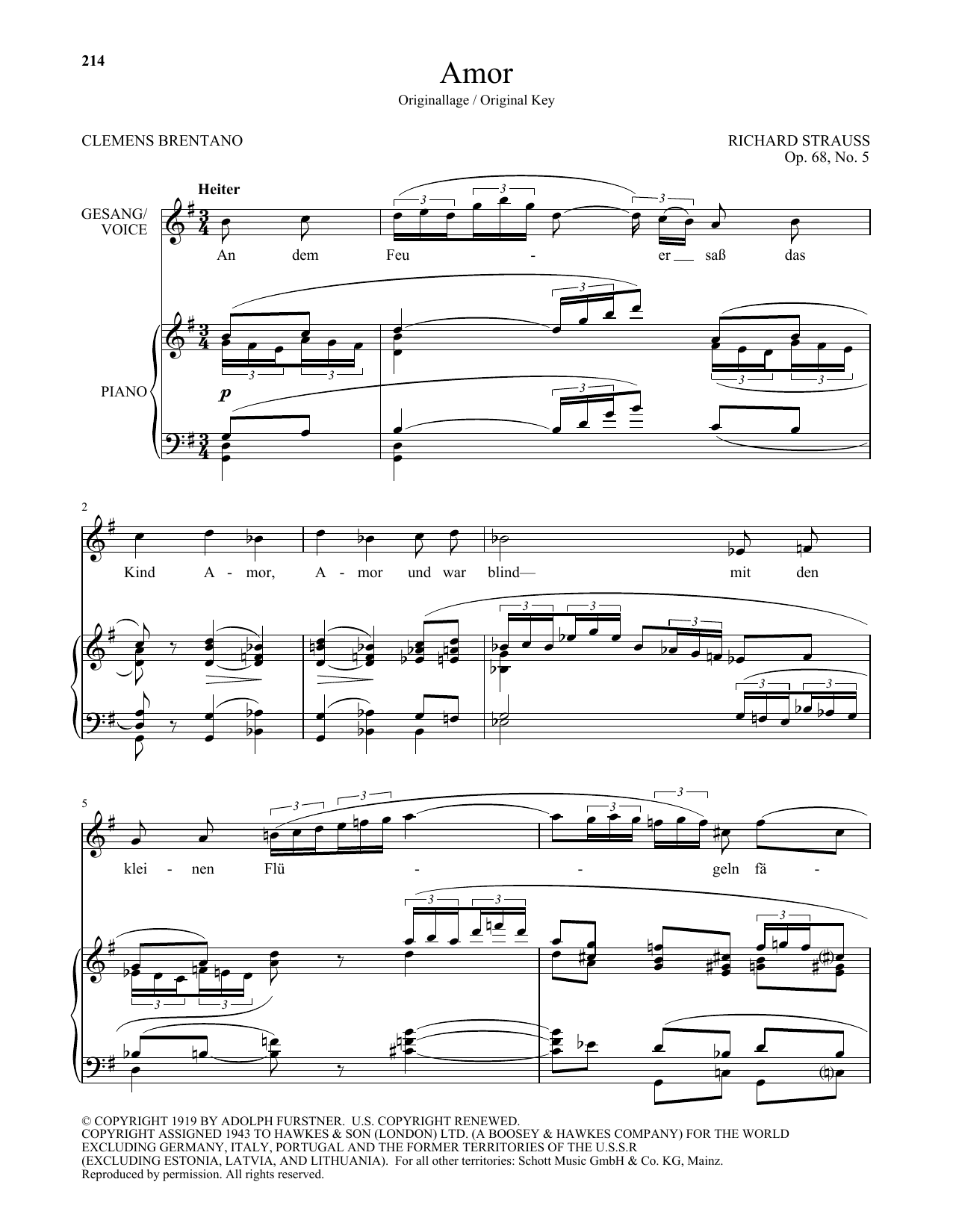 Richard Strauss Amor (High Voice) Sheet Music Notes & Chords for Piano & Vocal - Download or Print PDF