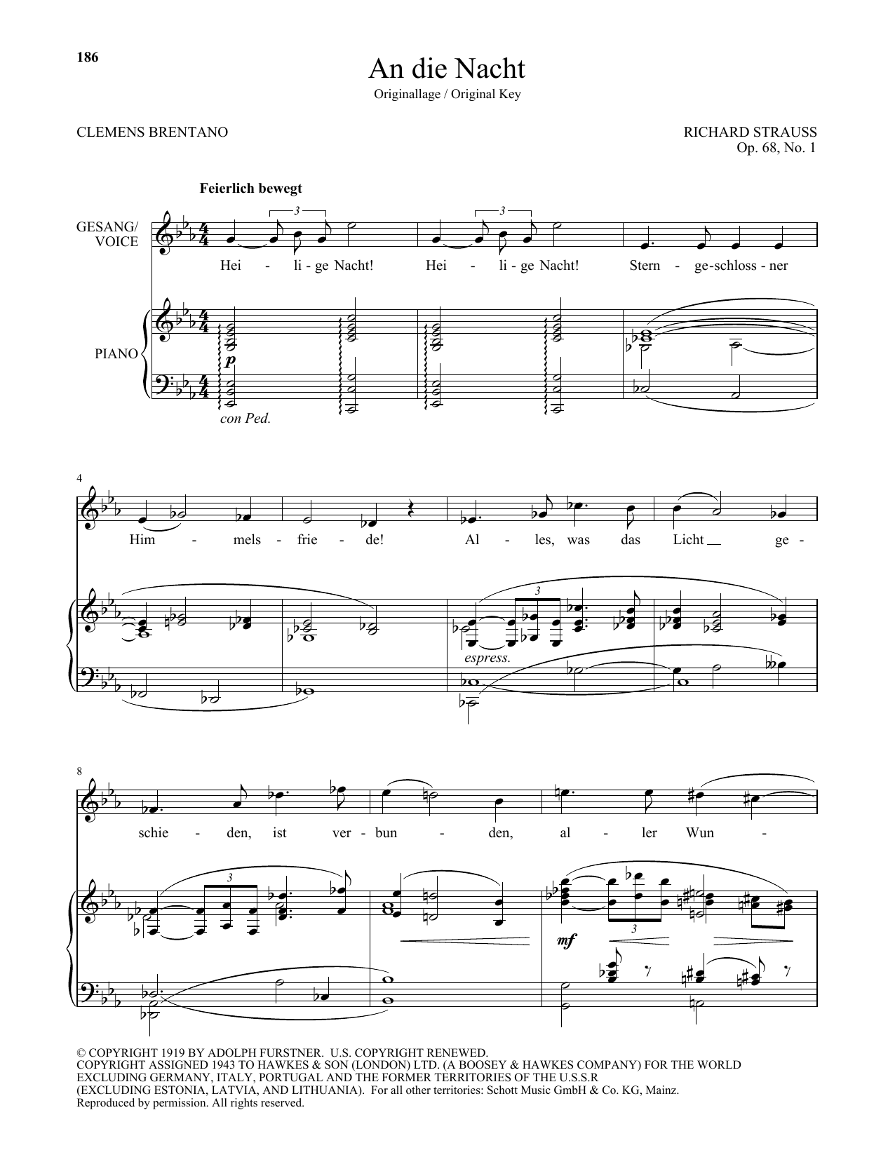 Richard Strauss An Die Nacht (High Voice) Sheet Music Notes & Chords for Piano & Vocal - Download or Print PDF Richard Strauss An Die Nacht (High Voice) Sheet Music Notes & Chords for Piano & Vocal - Download or Print PDF