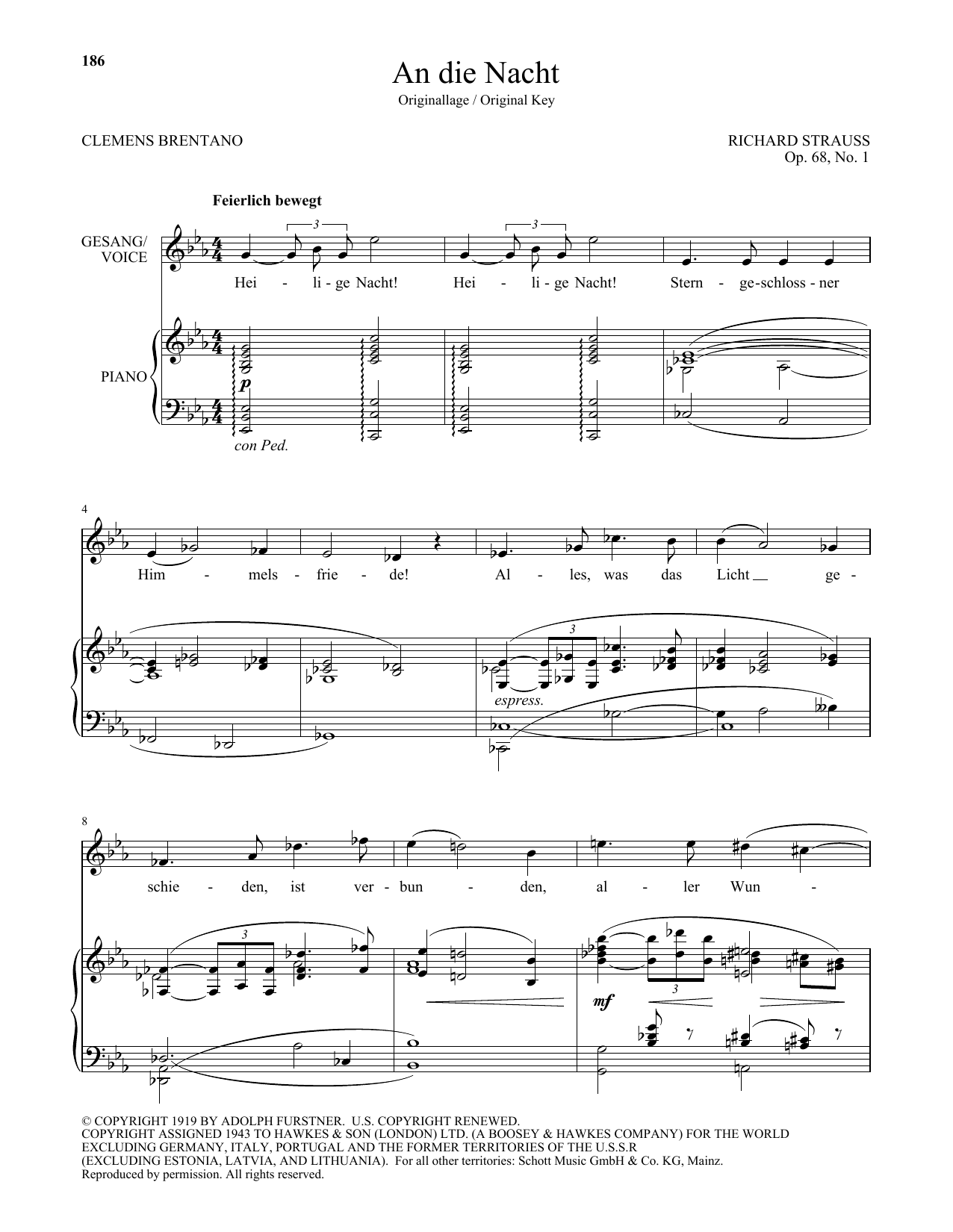 Richard Strauss An Die Nacht (High Voice) Sheet Music Notes & Chords for Piano & Vocal - Download or Print PDF