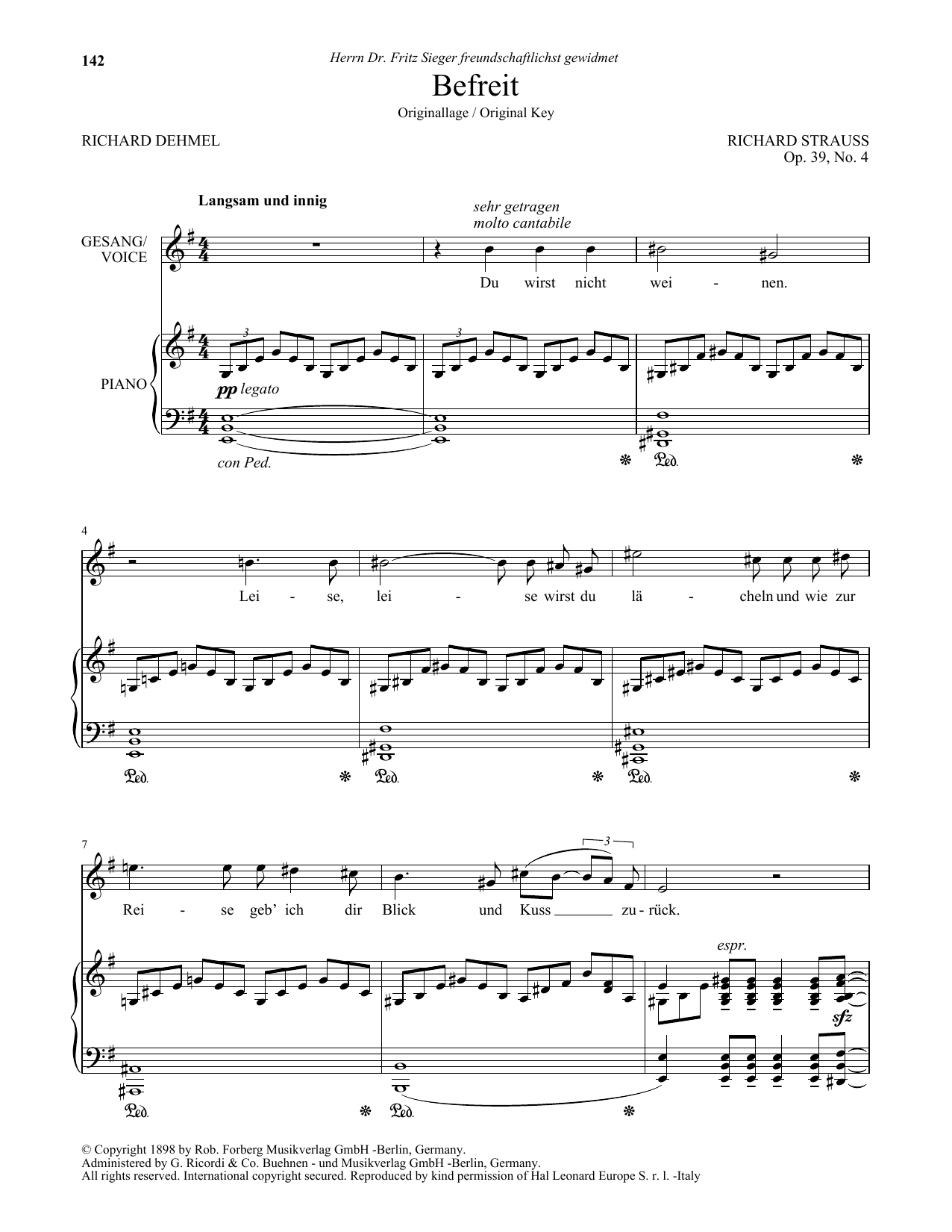 Richard Strauss Befreit (High Voice) Sheet Music Notes & Chords for Piano & Vocal - Download or Print PDF