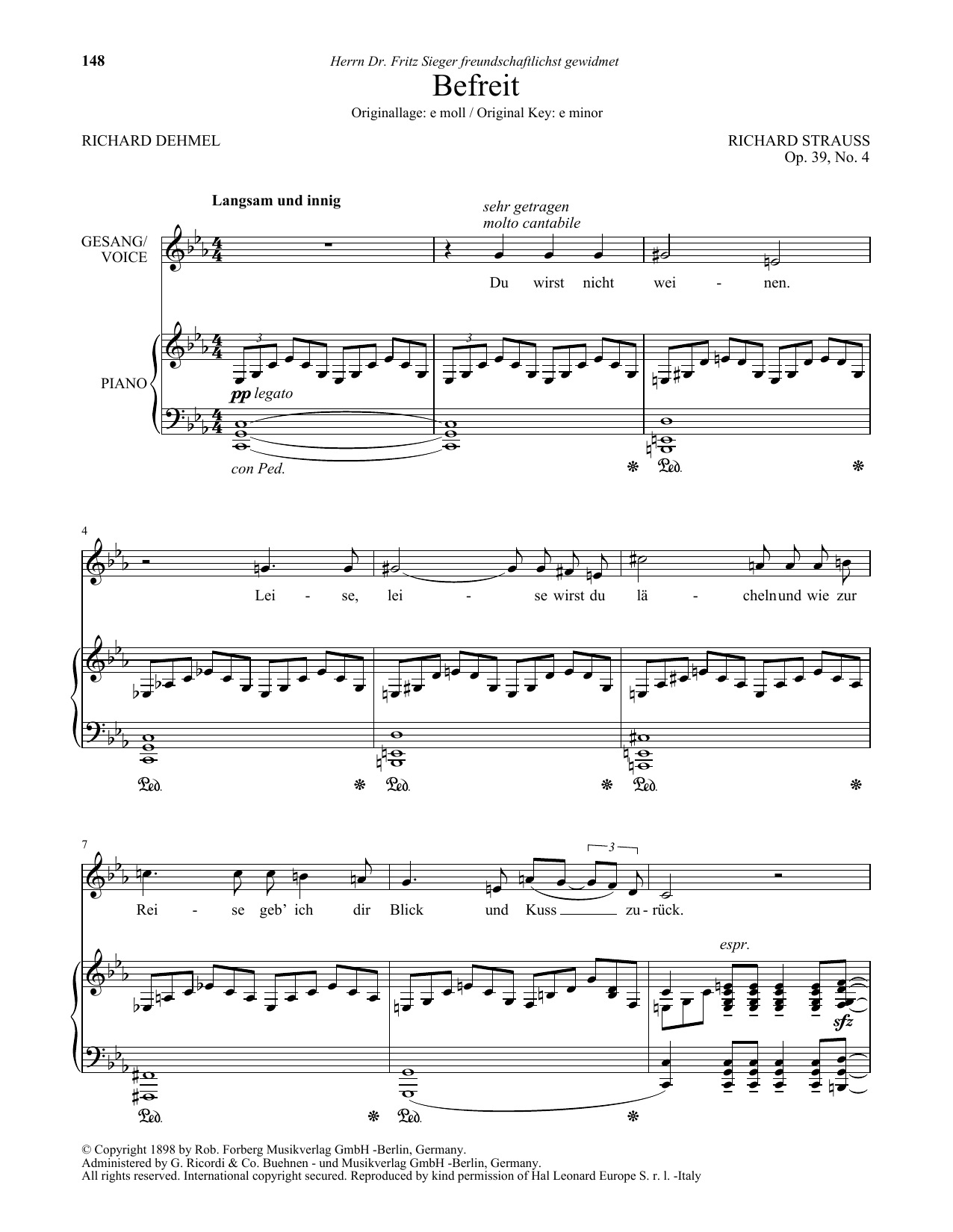 Richard Strauss Befreit (Low Voice) Sheet Music Notes & Chords for Piano & Vocal - Download or Print PDF