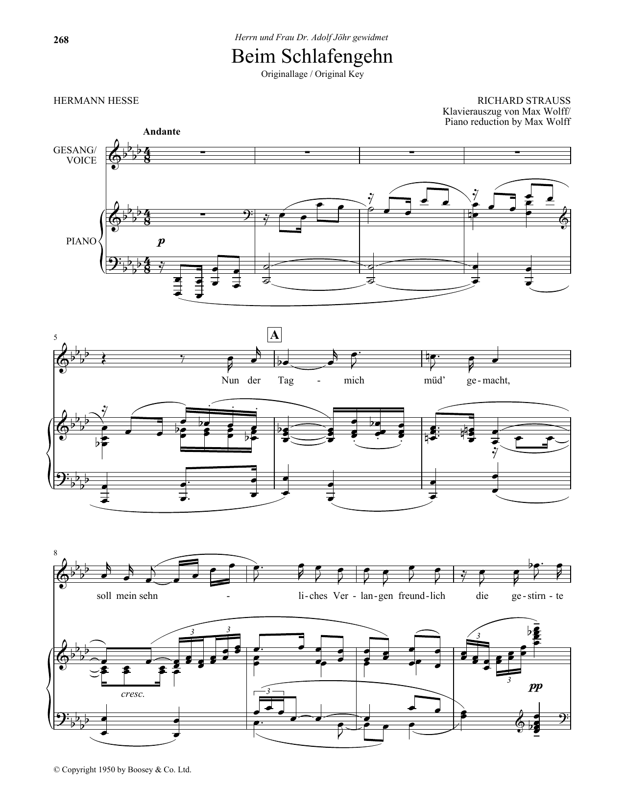 Richard Strauss Beim Schlafengehn (High Voice) Sheet Music Notes & Chords for Piano & Vocal - Download or Print PDF