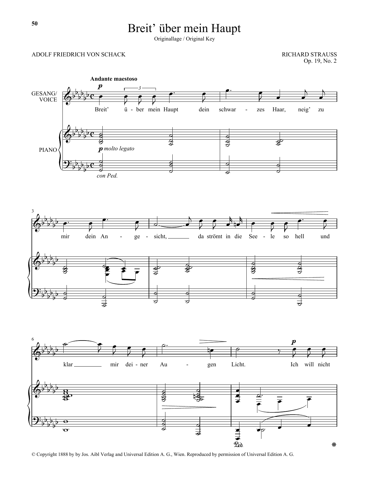 Richard Strauss Breit' Uber Mein Haupt (High Voice) Sheet Music Notes & Chords for Piano & Vocal - Download or Print PDF