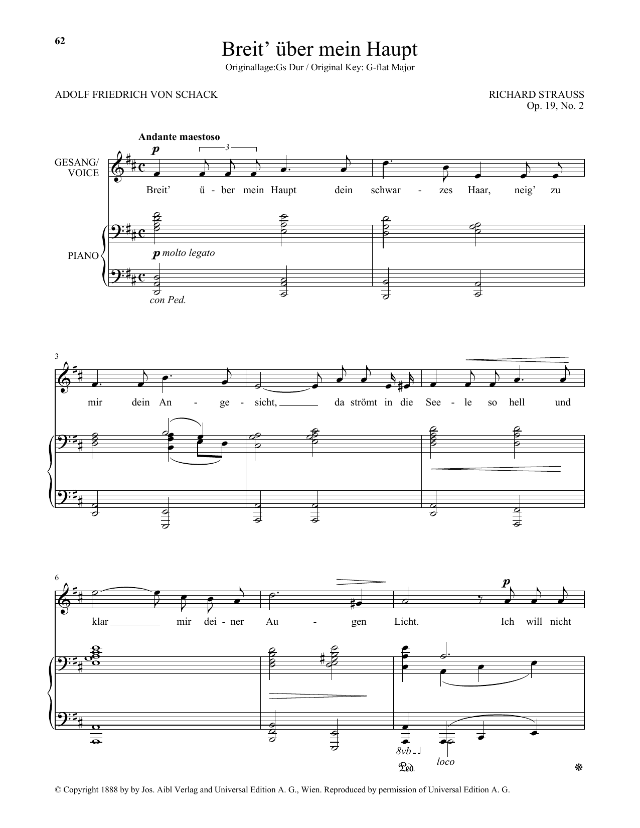 Richard Strauss Breit' Uber Mein Haupt (Low Voice) Sheet Music Notes & Chords for Piano & Vocal - Download or Print PDF