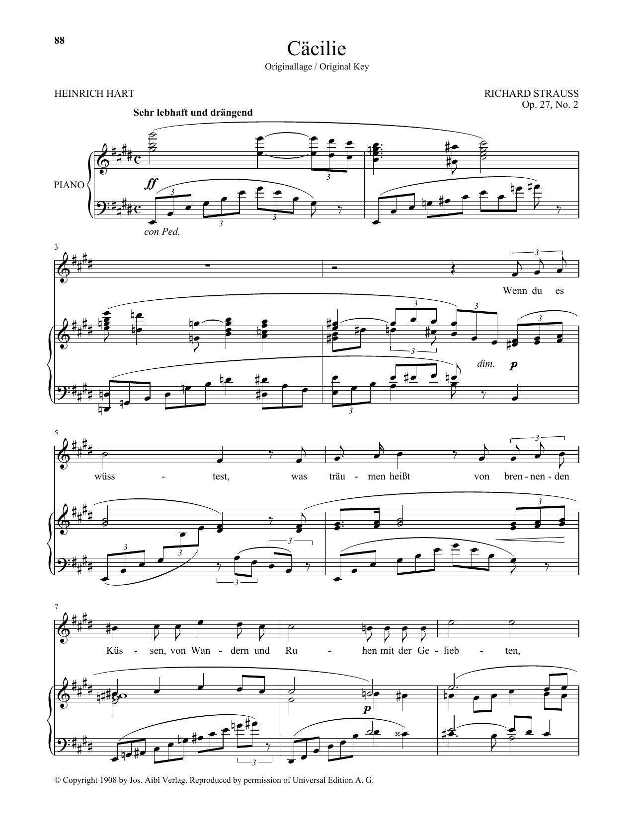 Richard Strauss Cacilie (High Voice) Sheet Music Notes & Chords for Piano & Vocal - Download or Print PDF