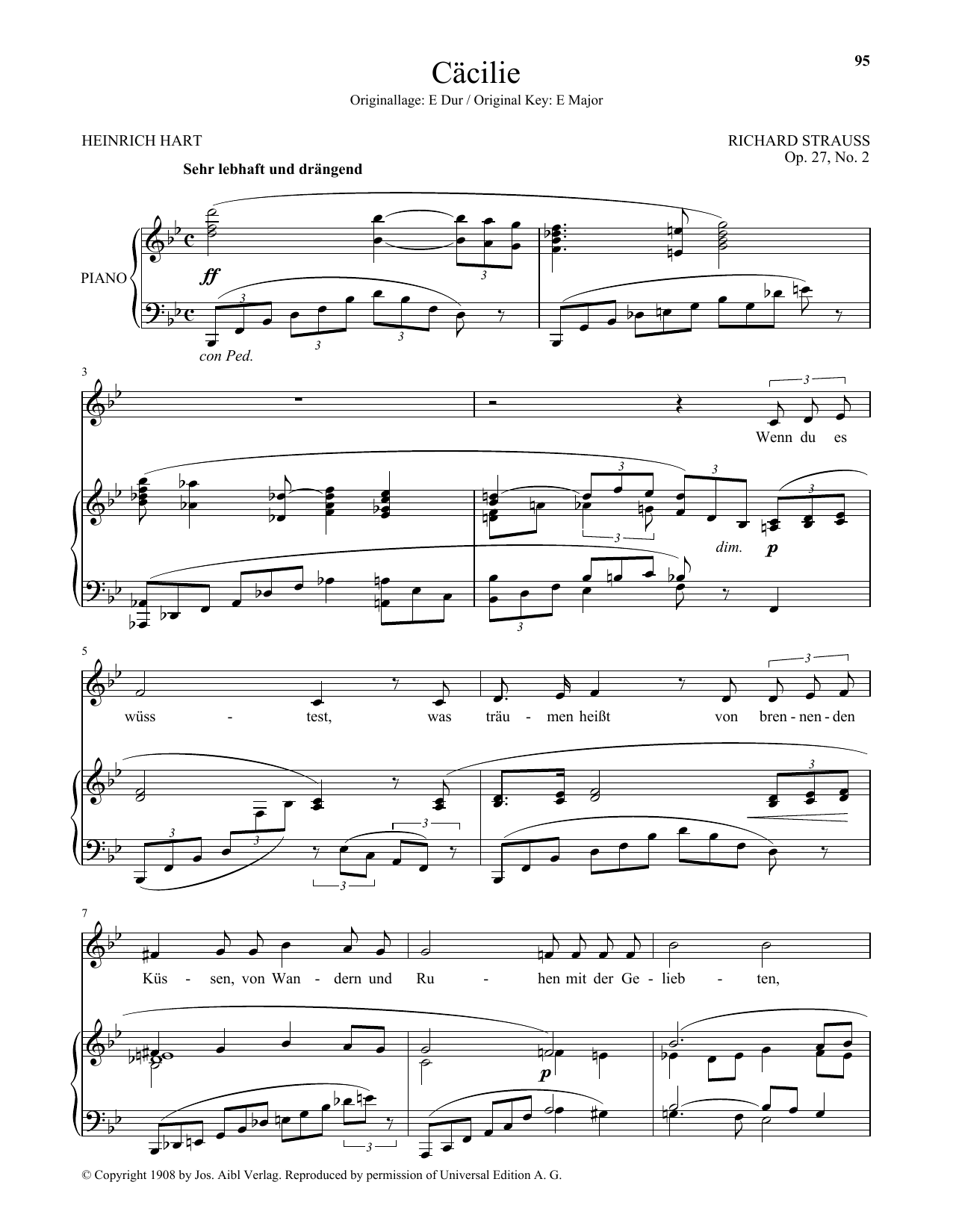 Richard Strauss Cacilie (Low Voice) Sheet Music Notes & Chords for Piano & Vocal - Download or Print PDF