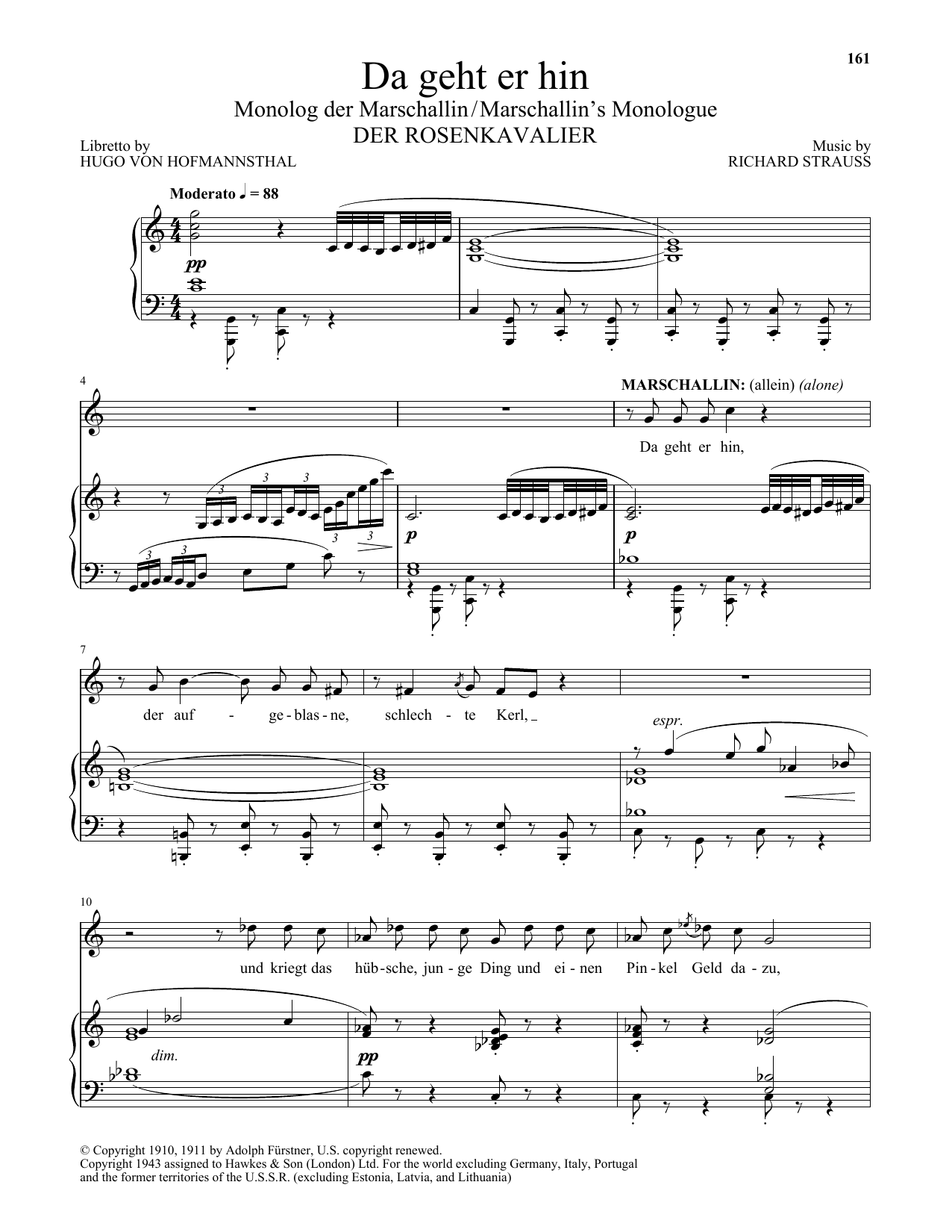 Richard Strauss Da Geht Er Hin (The Marschallin's Monologue) (from Der Rosenkavalier) Sheet Music Notes & Chords for Piano & Vocal - Download or Print PDF