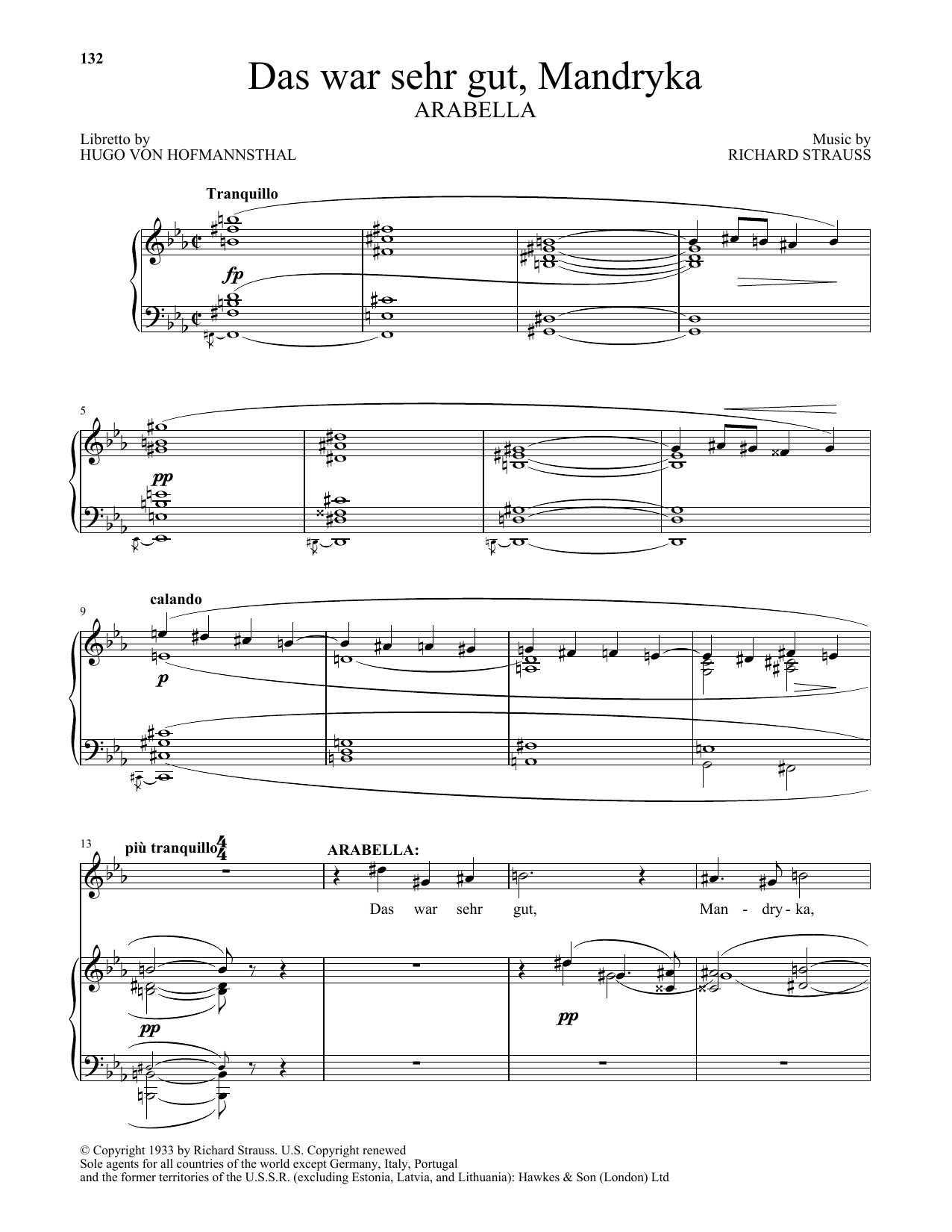 Richard Strauss Das War Sehr Gut, Mandryka (from Arabella) Sheet Music Notes & Chords for Piano & Vocal - Download or Print PDF