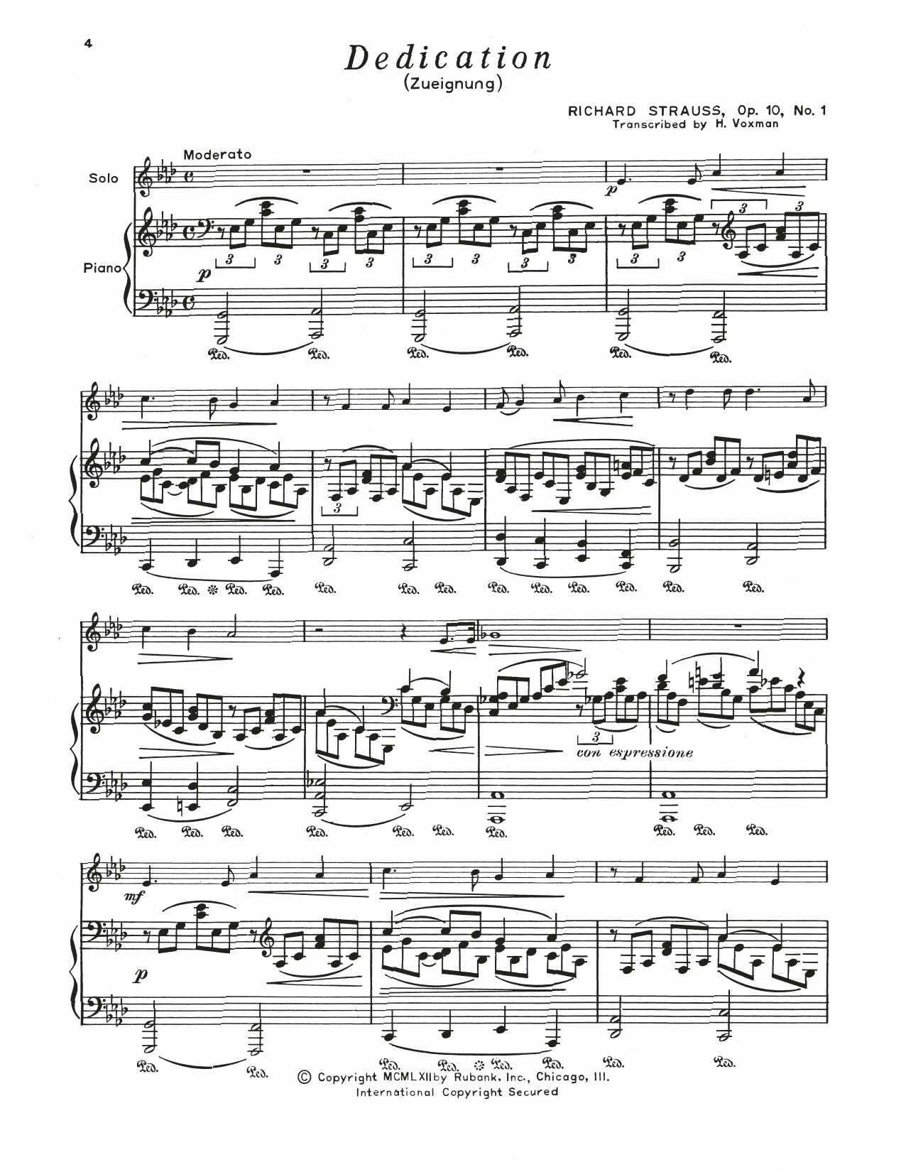 Richard Strauss Dedication Sheet Music Notes & Chords for Baritone B.C. and Piano - Download or Print PDF