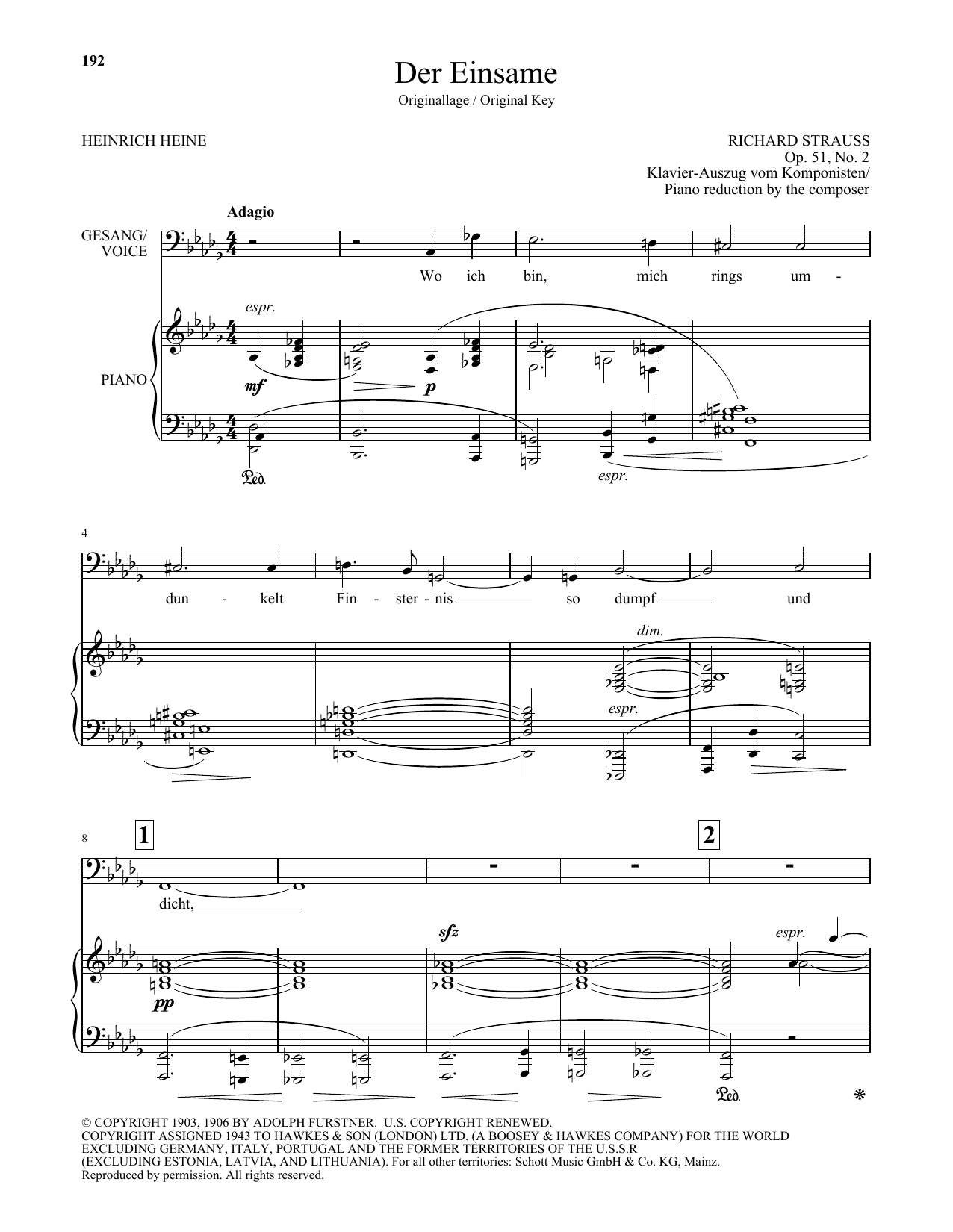 Richard Strauss Der Einsame (Low Voice) Sheet Music Notes & Chords for Piano & Vocal - Download or Print PDF