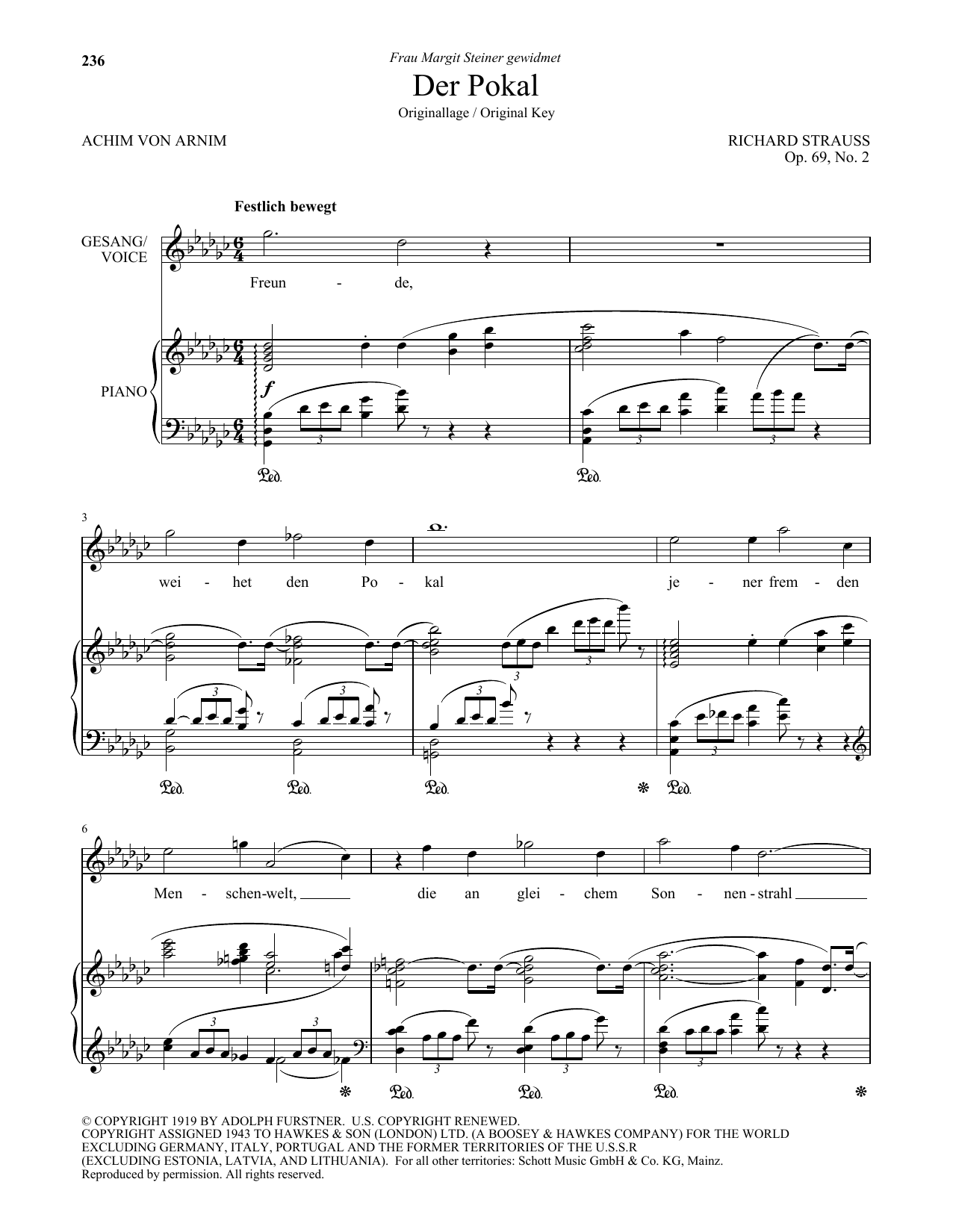 Richard Strauss Der Pokal (High Voice) Sheet Music Notes & Chords for Piano & Vocal - Download or Print PDF