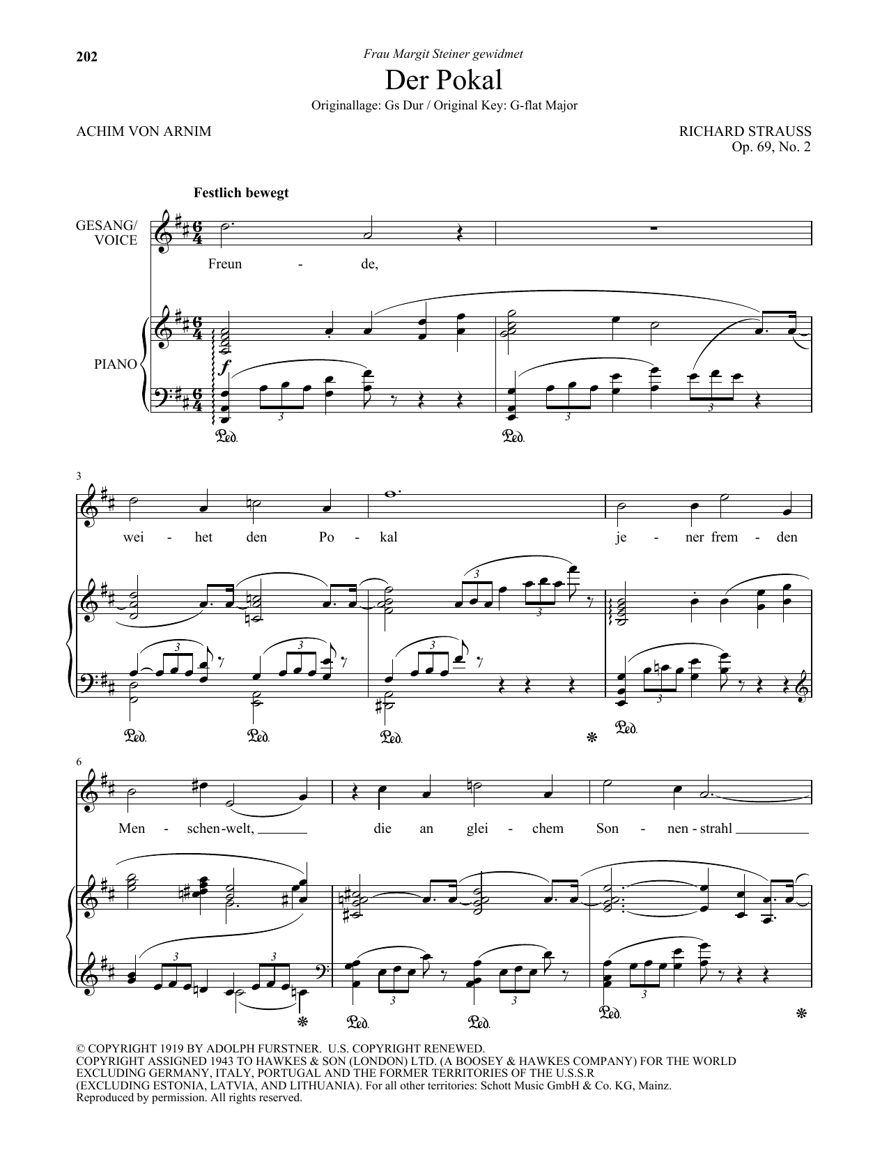Richard Strauss Der Pokal (Low Voice) Sheet Music Notes & Chords for Piano & Vocal - Download or Print PDF