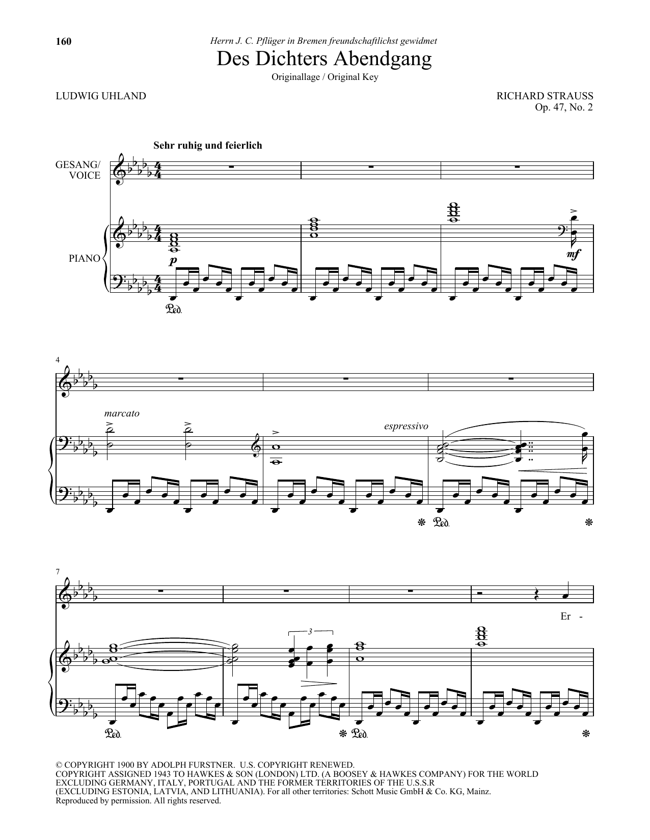 Richard Strauss Des Dichters Abendgang (High Voice) Sheet Music Notes & Chords for Piano & Vocal - Download or Print PDF