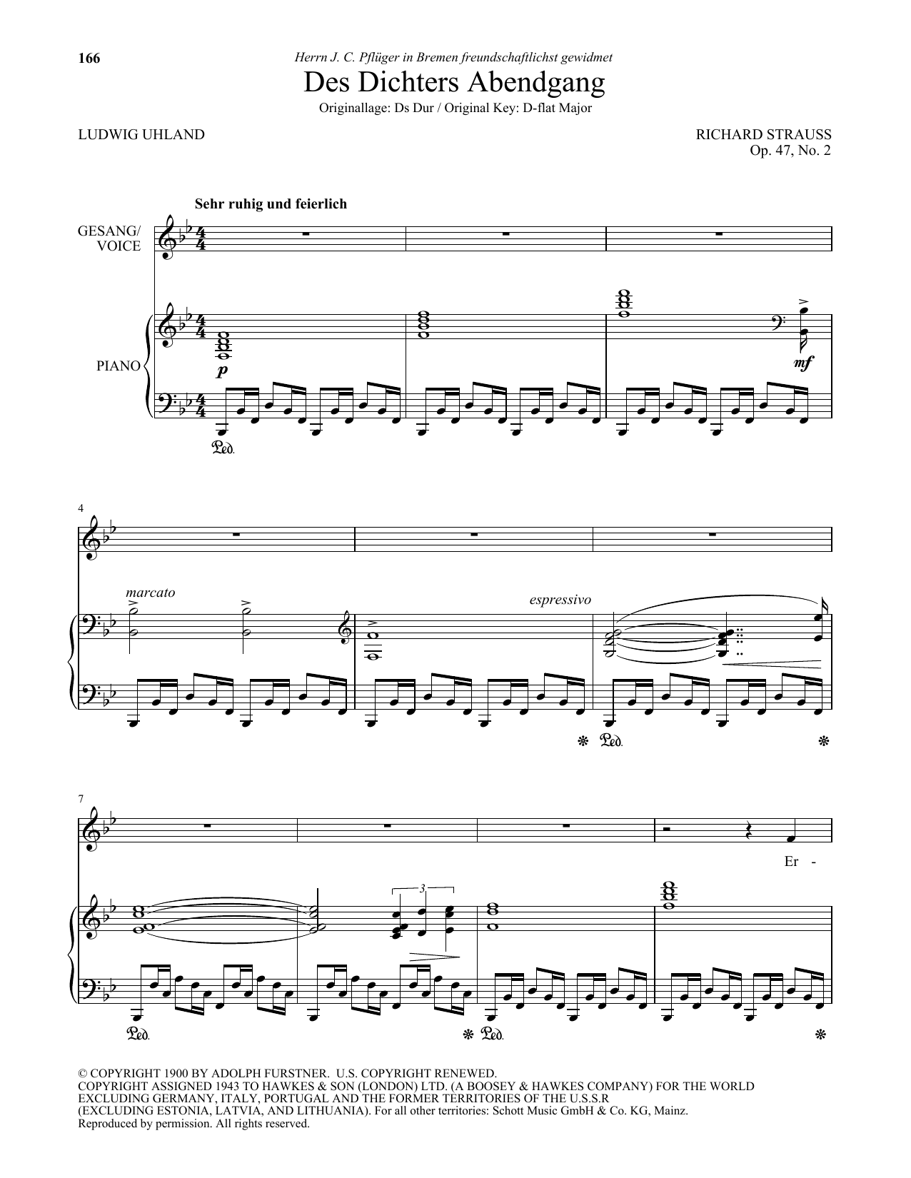 Richard Strauss Des Dichters Abendgang (Low Voice) Sheet Music Notes & Chords for Piano & Vocal - Download or Print PDF