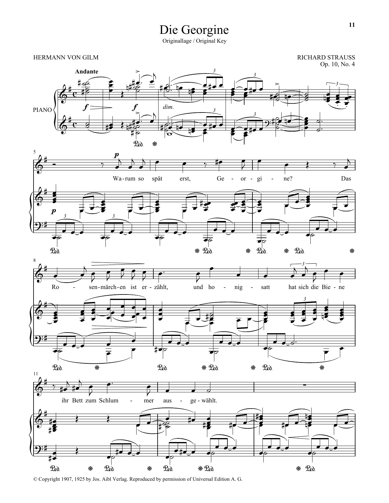Richard Strauss Die Georgine (High Voice) Sheet Music Notes & Chords for Piano & Vocal - Download or Print PDF