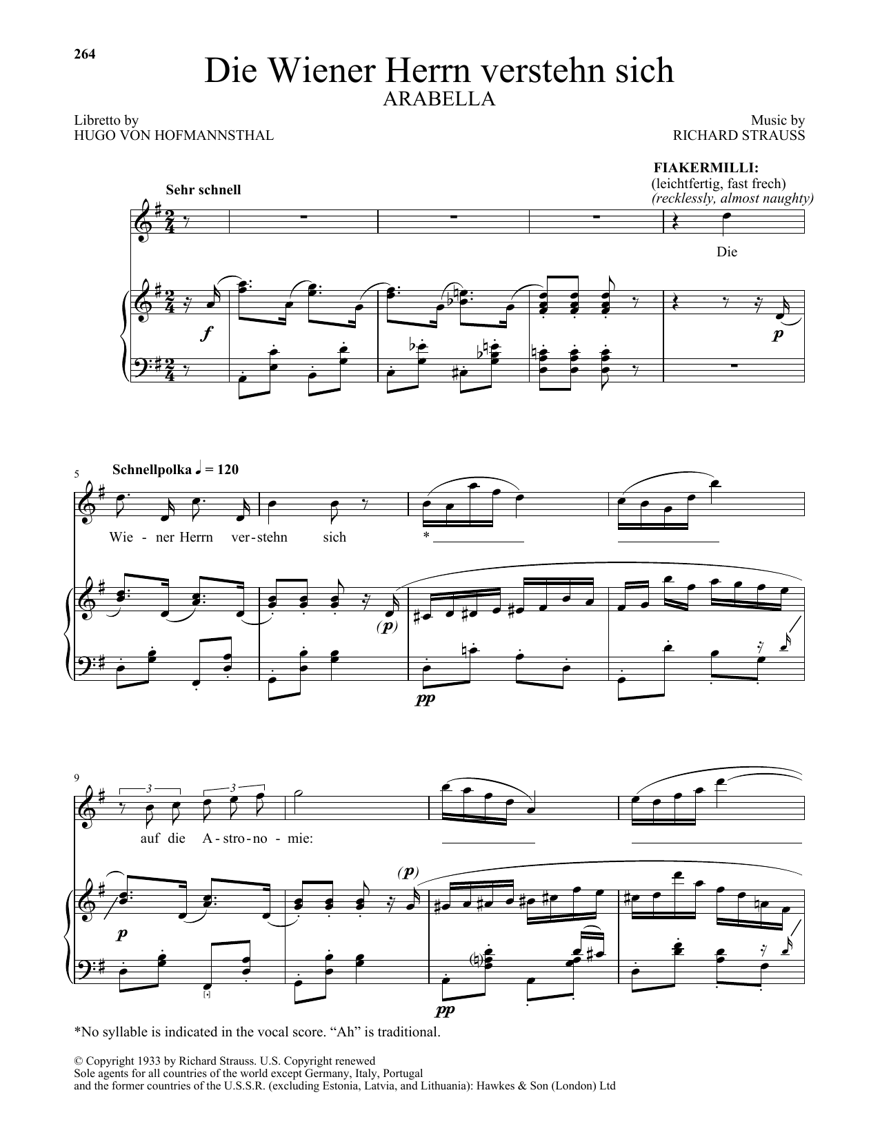 Richard Strauss Die Wiener Herrn Verstehn Sich (from Arabella) Sheet Music Notes & Chords for Piano & Vocal - Download or Print PDF