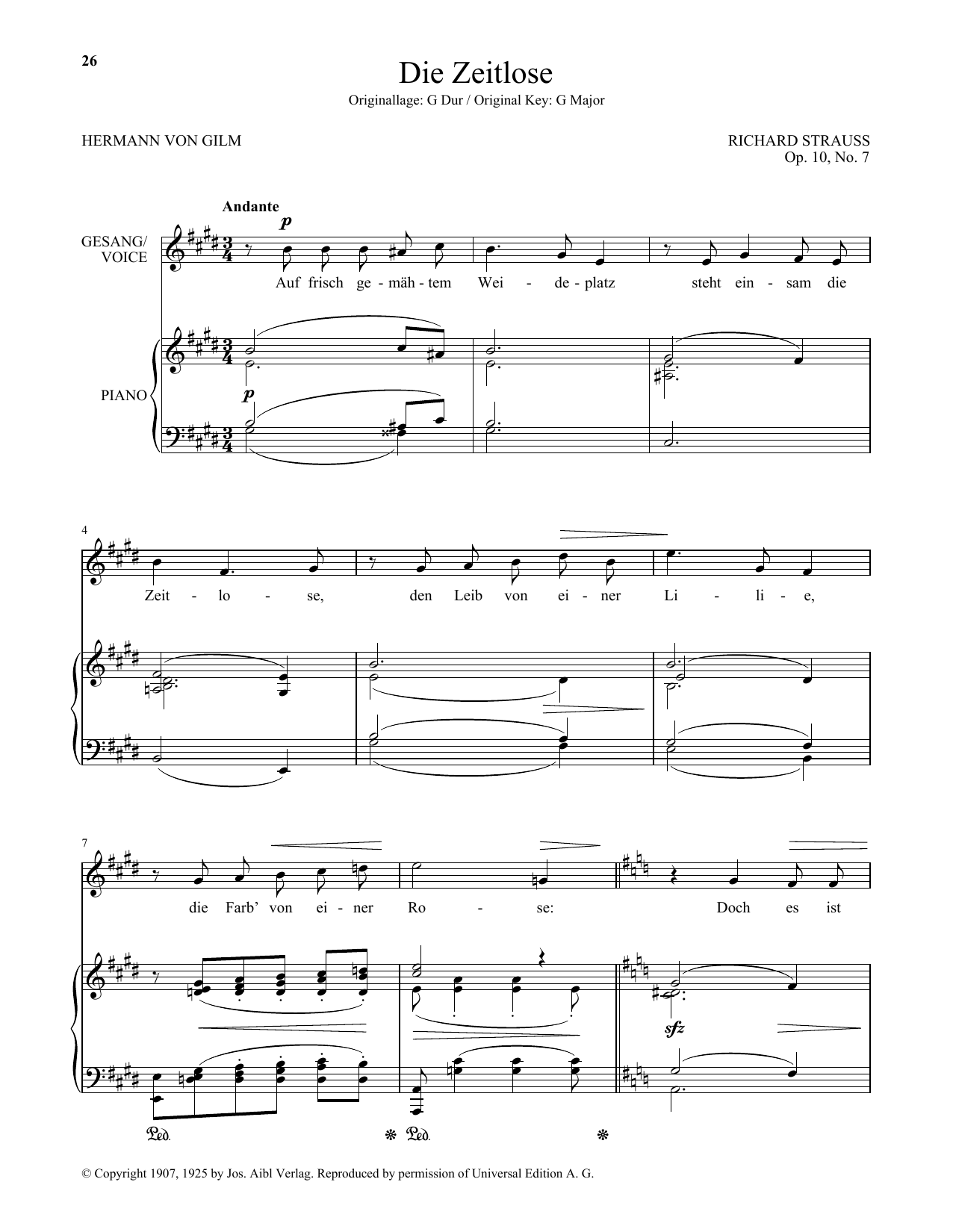 Richard Strauss Die Zeitlose (Low Voice) Sheet Music Notes & Chords for Piano & Vocal - Download or Print PDF