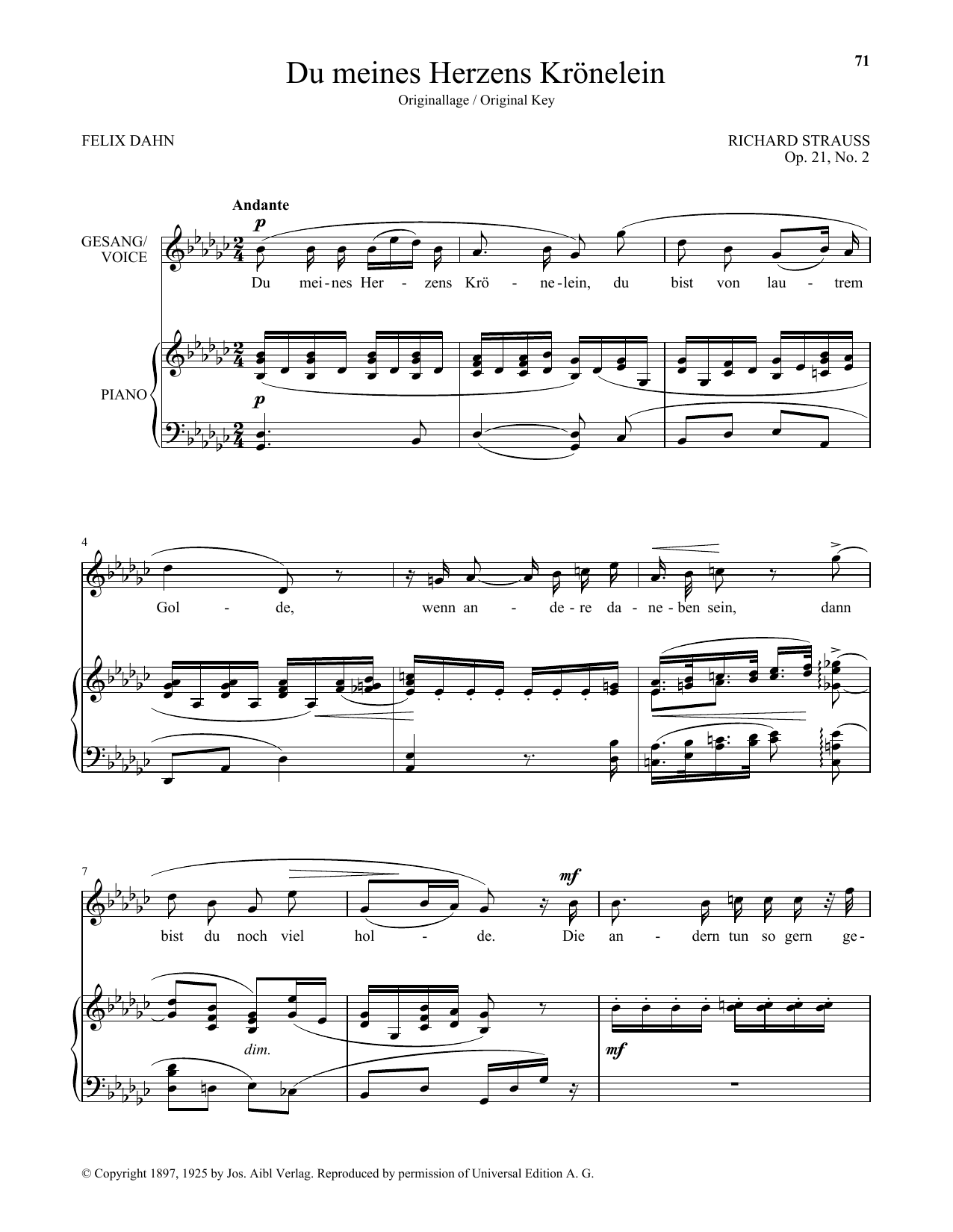 Richard Strauss Du Meines Herzens Kronelein (High Voice) Sheet Music Notes & Chords for Piano & Vocal - Download or Print PDF