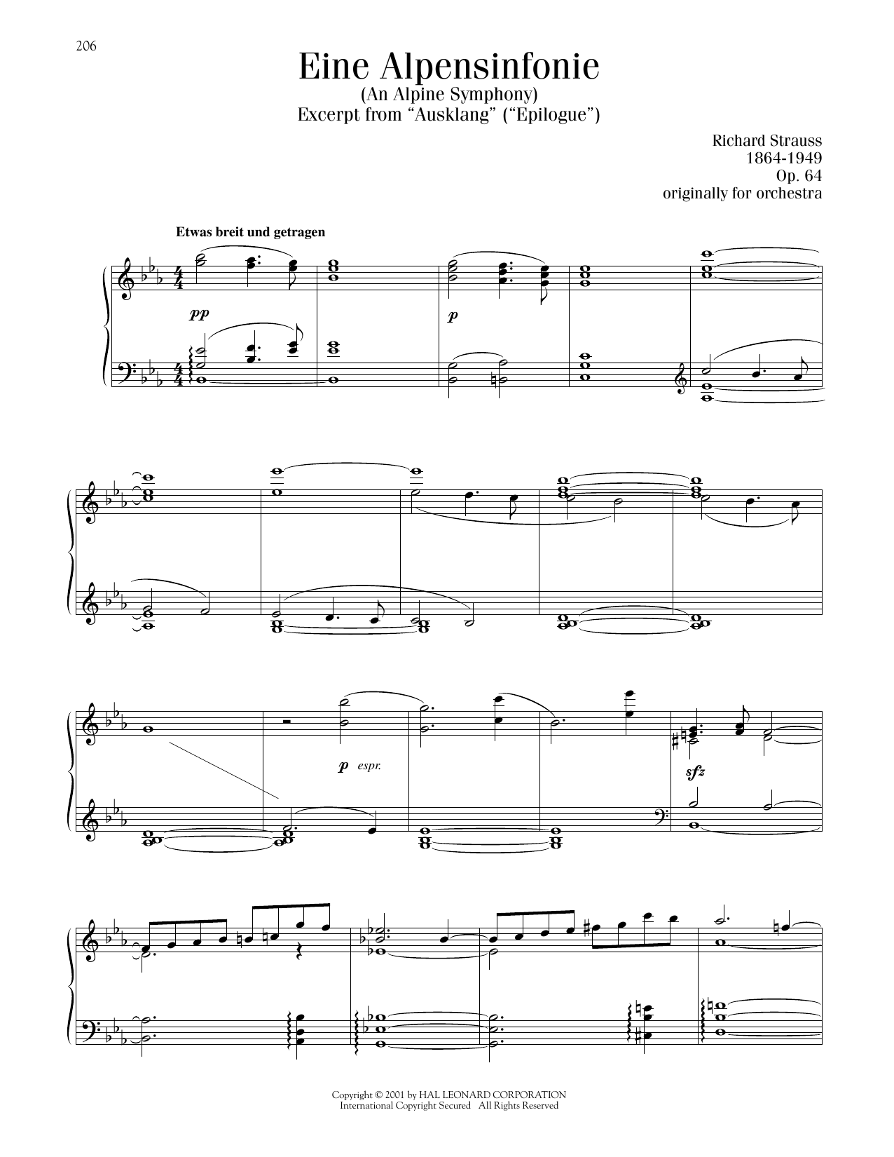 Richard Strauss Eine Alpensinfonie (An Alpine Symphony) Sheet Music Notes & Chords for Piano Solo - Download or Print PDF